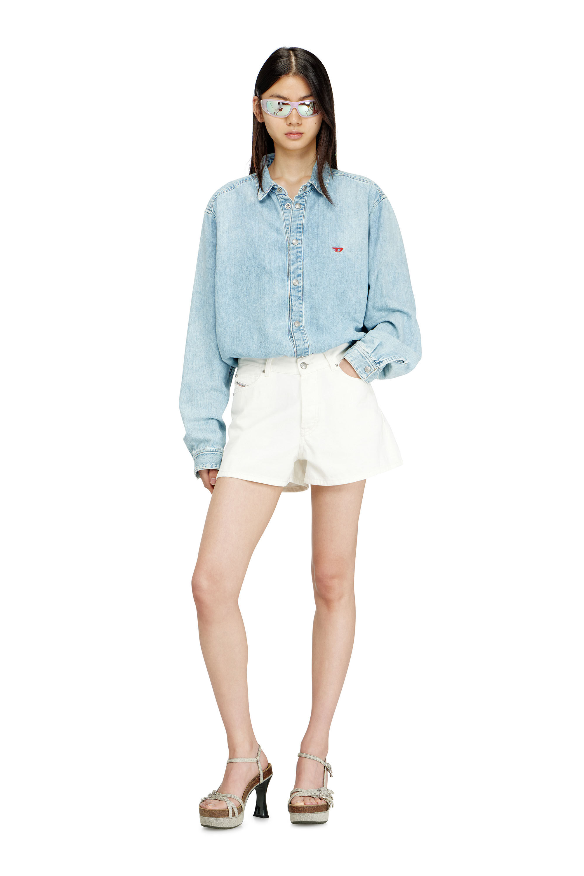 Diesel - DE-HELIOS, Shorts de mezclilla de color limpio Mujer in Blanco - 1