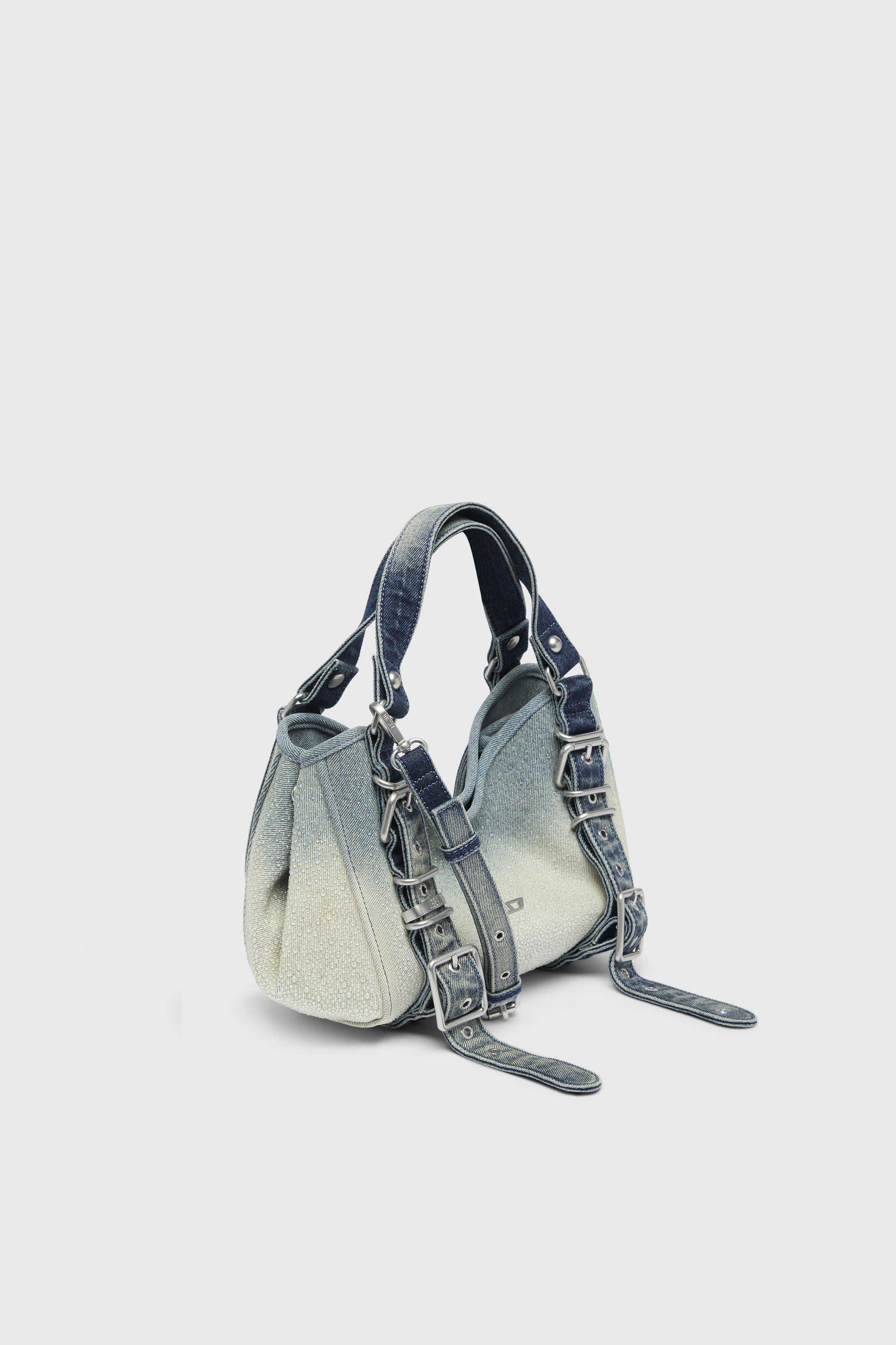 Diesel - D-ONE TOPHANDLE S, D-One-Bolso small con asa superior de denim solarizado con cristales Mujer in Azul marino - 5