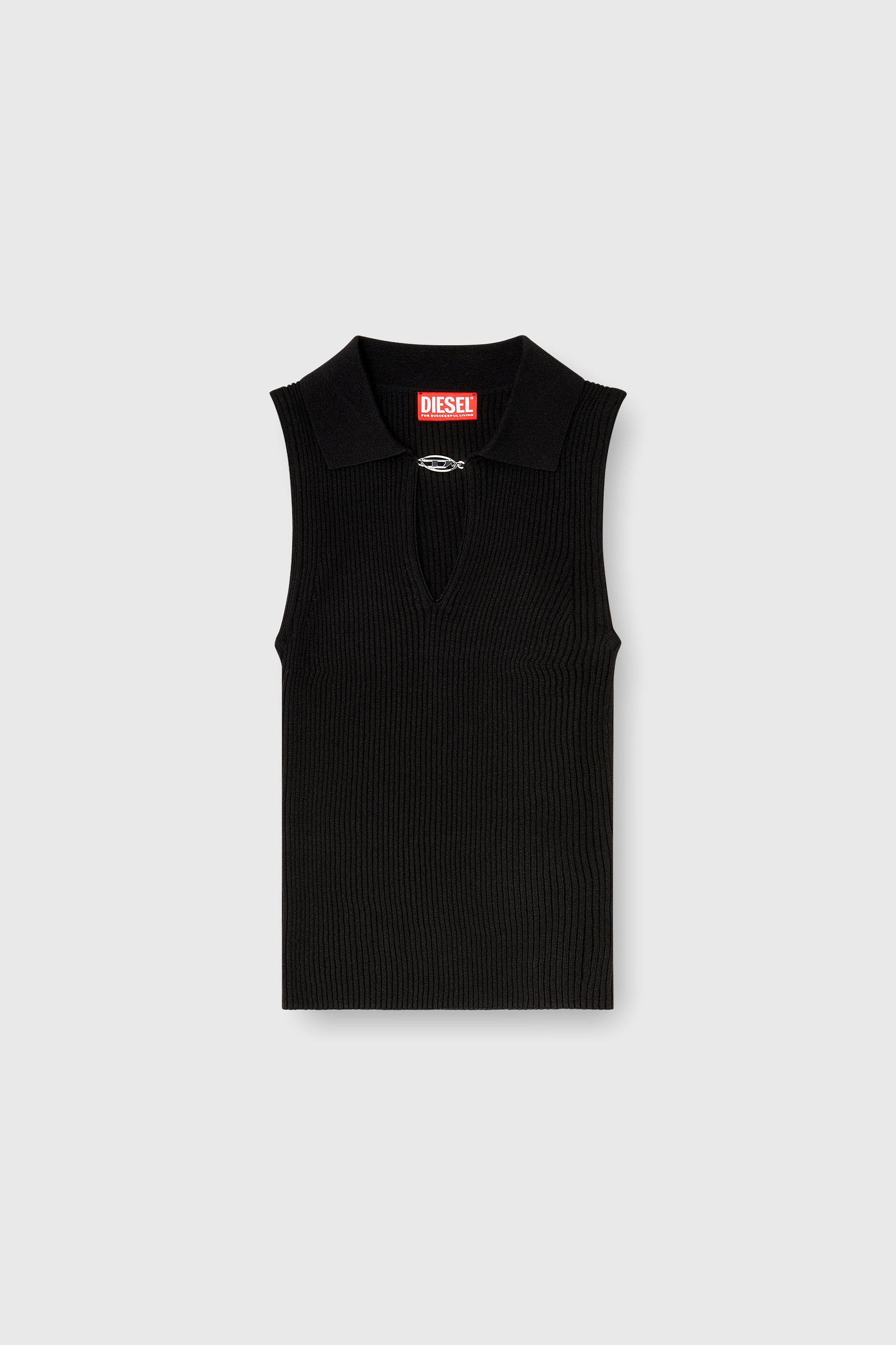 Diesel - M-LILITA, Top tipo polo sin mangas de punto acanalado en mezcla de seda Mujer in Negro - 2