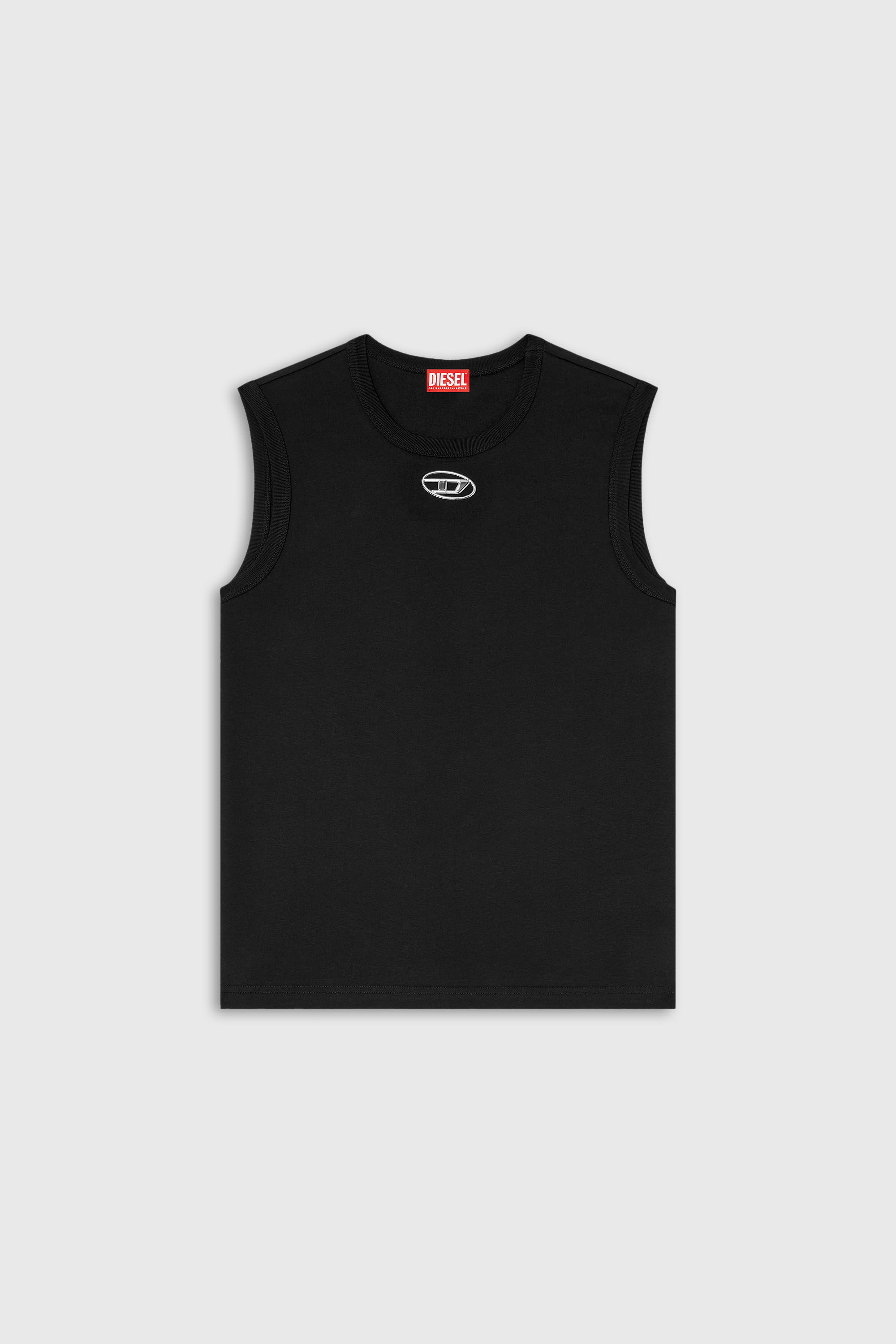 Diesel - T-BISCO-OD, Camiseta de tirantes con logotipo Oval D met&aacute;lico Hombre in Negro - 2