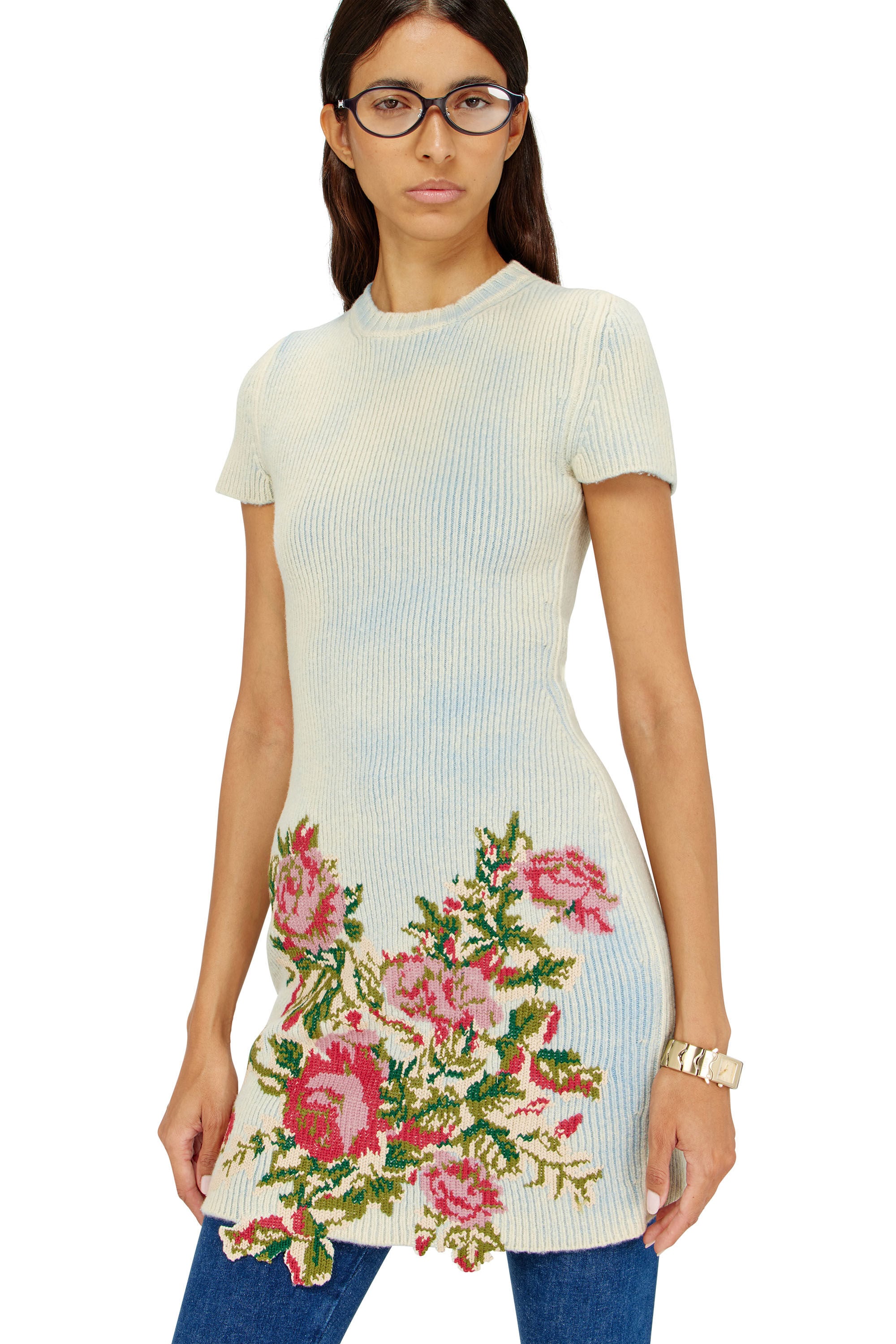 Diesel - M-RINNIE, Vestido corto de punto mezcla de lana con flores Mujer in ToBeDefined - 4