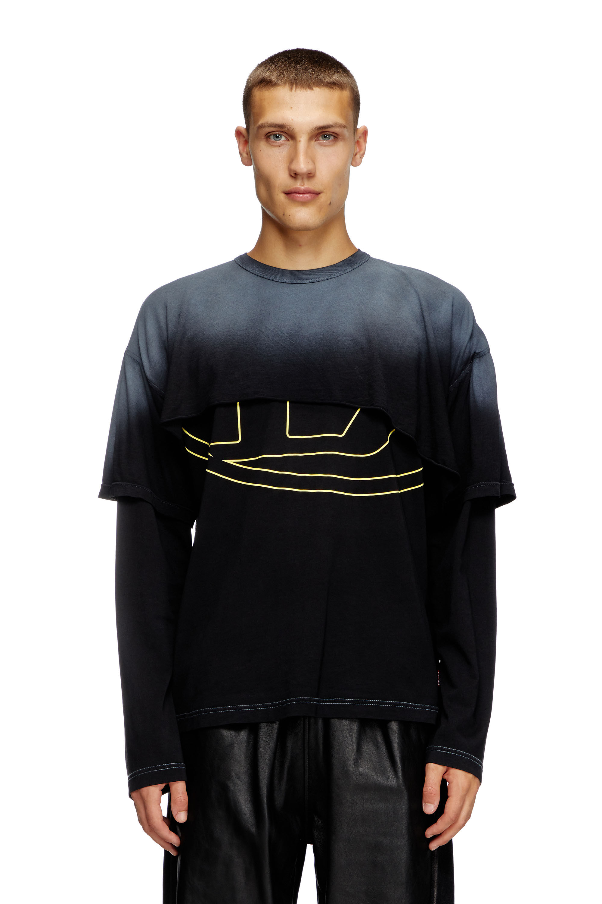 Diesel - T-BESH-CUT, Camiseta de manga larga en capas destruida Hombre in Negro - 3