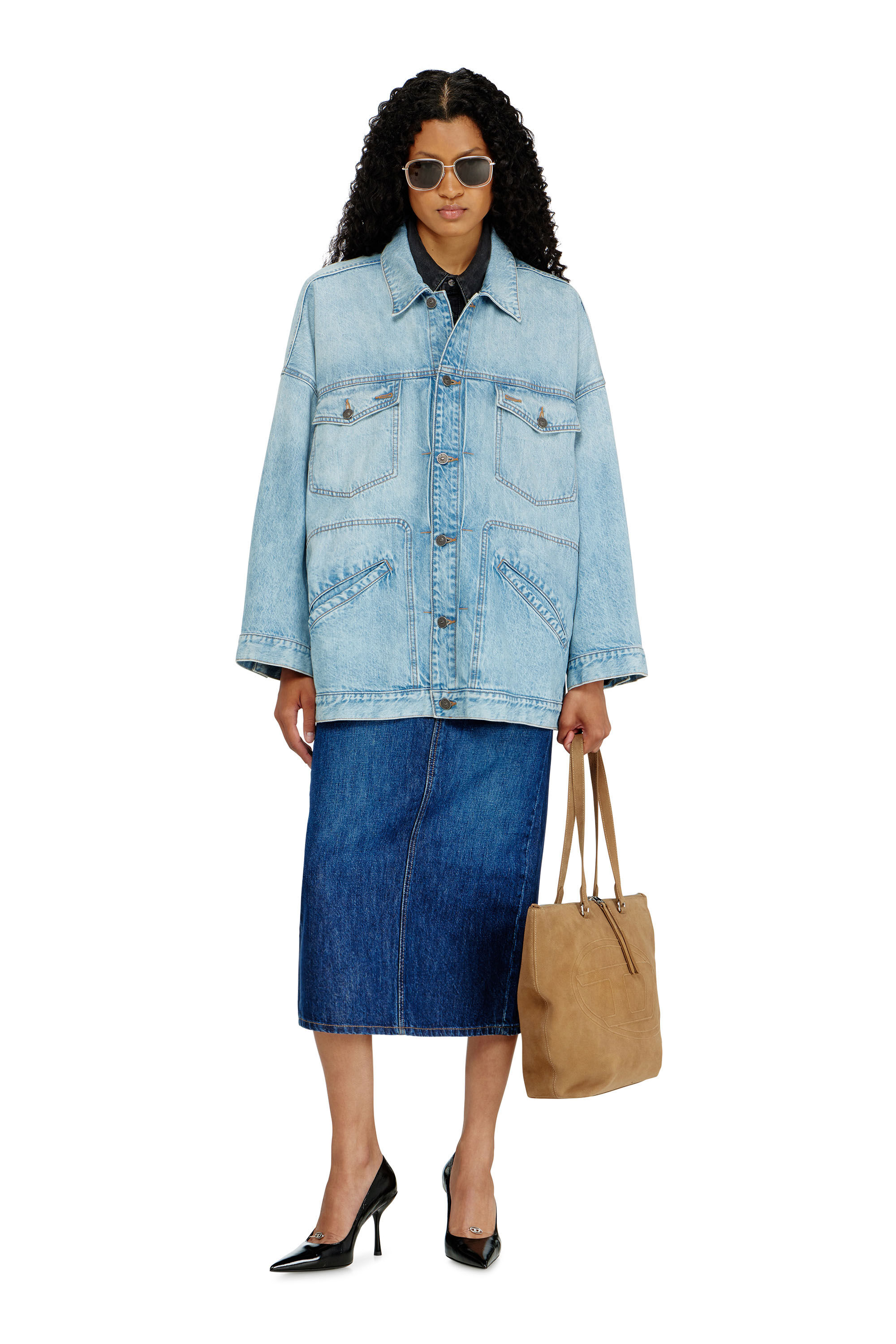 Diesel - DE-LIN, Chaqueta workwear denim oversized Mujer in Azul marino - 1