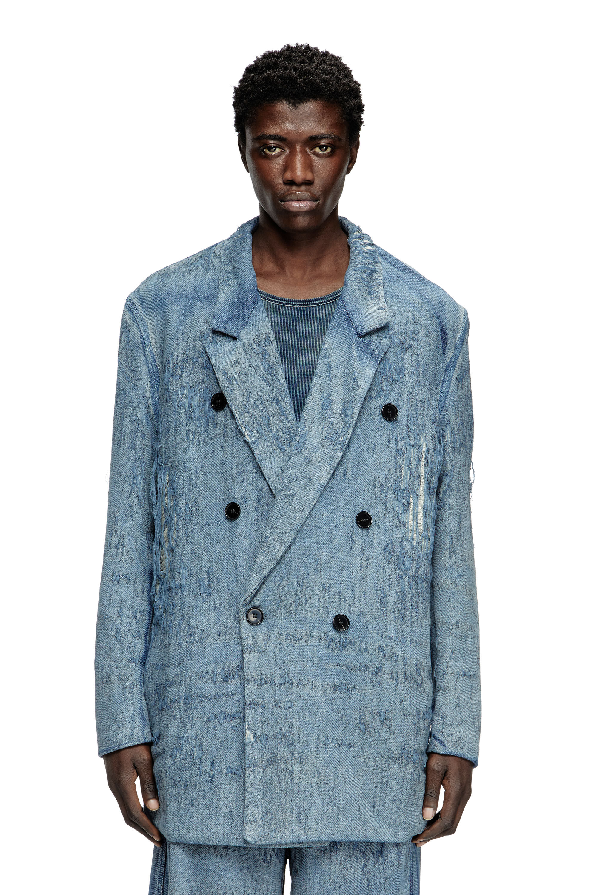 Diesel - D-PEKKA-FSG2, Blazer en denim jacquard ultradestruido Unisex in Azul marino - 3