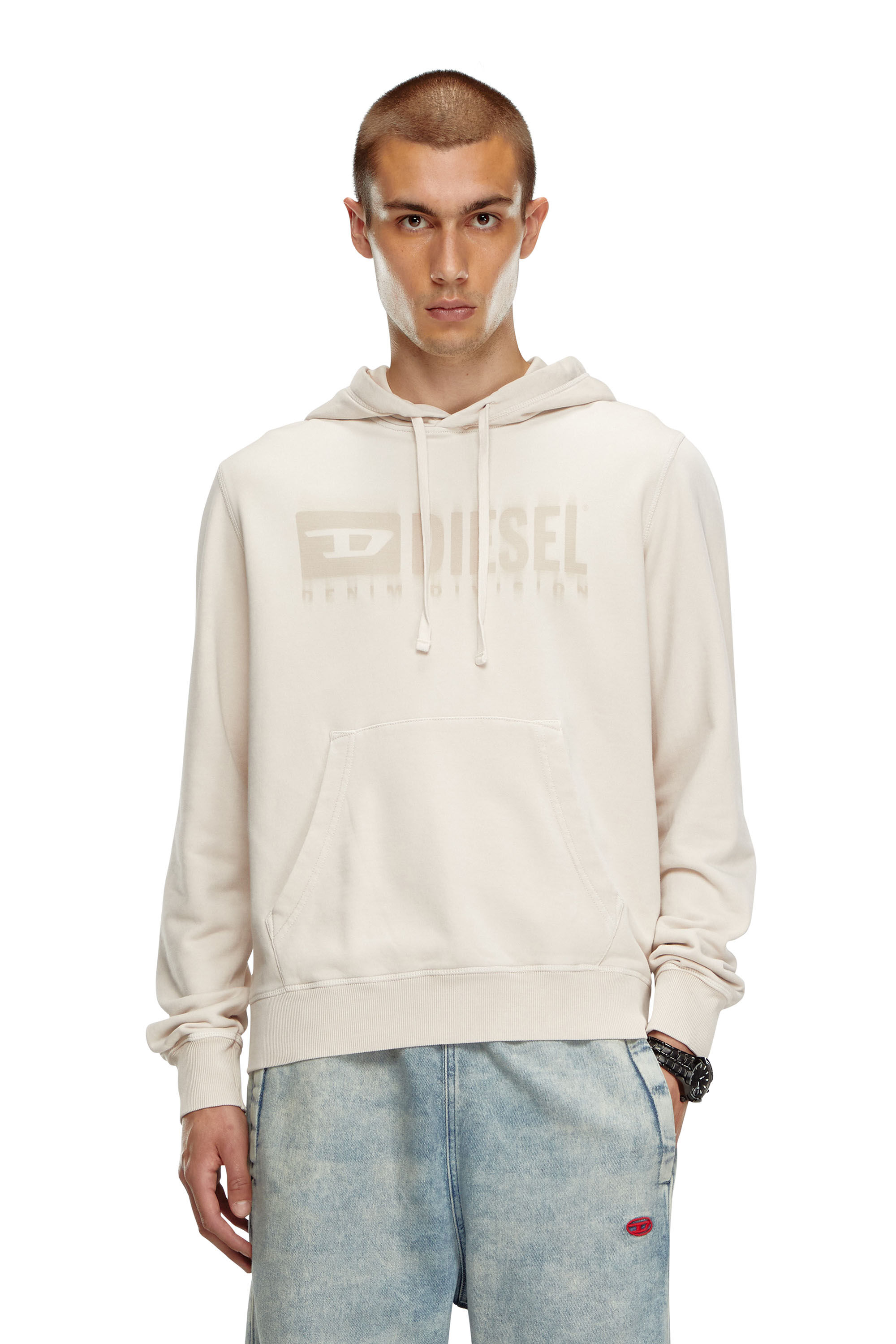 Sudadera destenida con capucha con logotipo Denim Division Hombre Beige Diesel