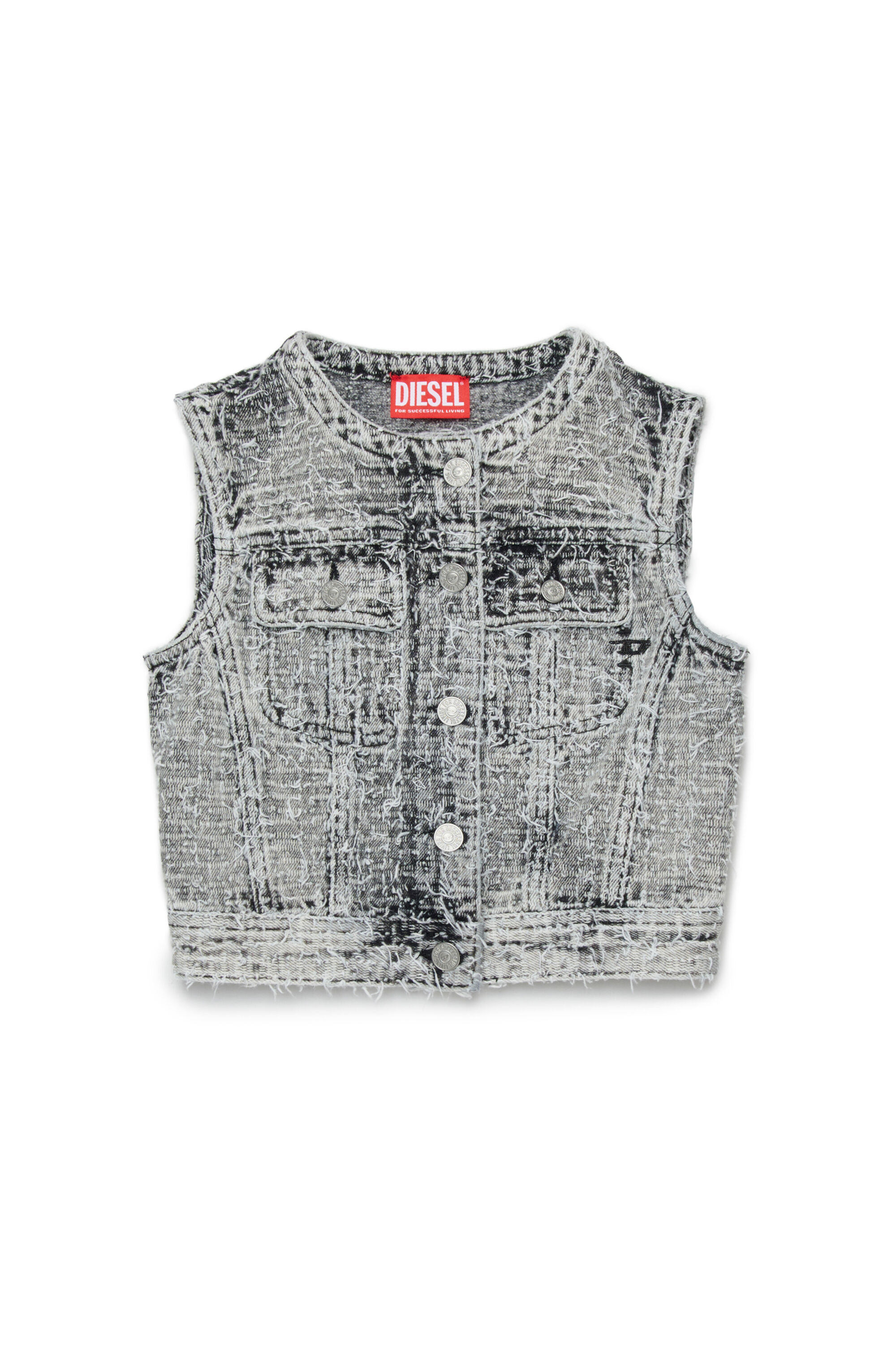 Diesel - JSLIMMY-SM-J, Chaleco vaquero con textura deshilachada Mujer in Gris - 1