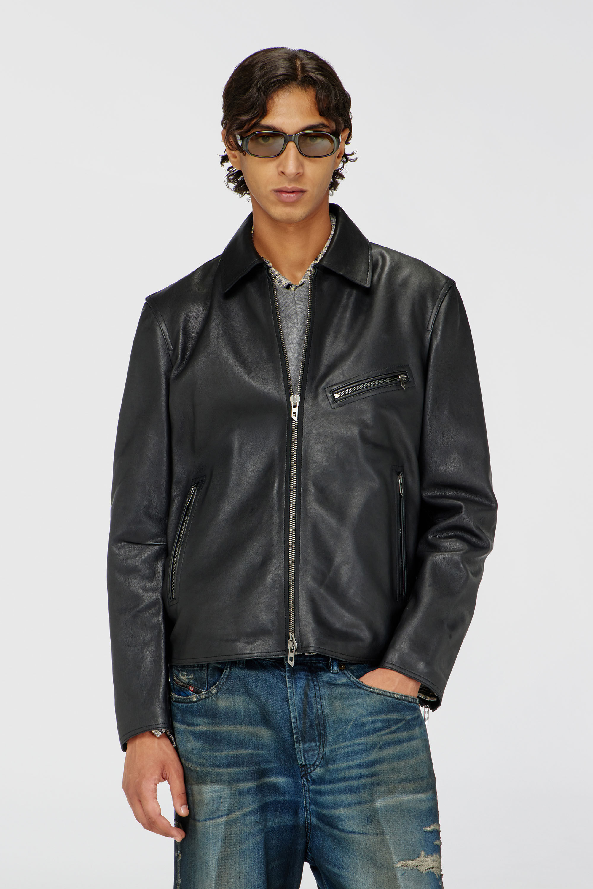 Diesel - L-KORN-A, Chaqueta de cuero con Oval D en relieve Hombre in Negro - 3