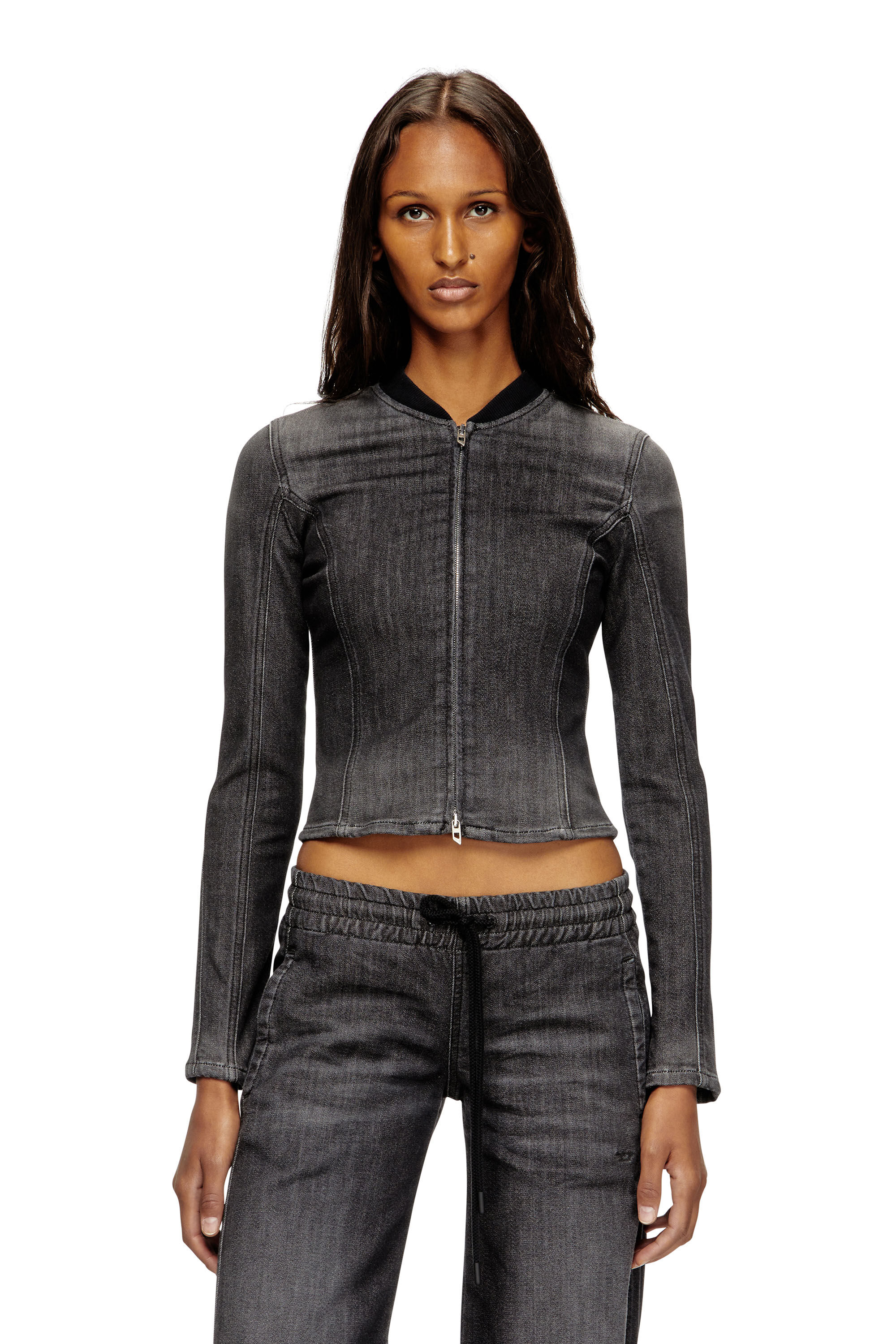 Diesel - DE-GARY-D JOGG, Chaqueta recortada en denim monocromático Mujer in Negro - 3