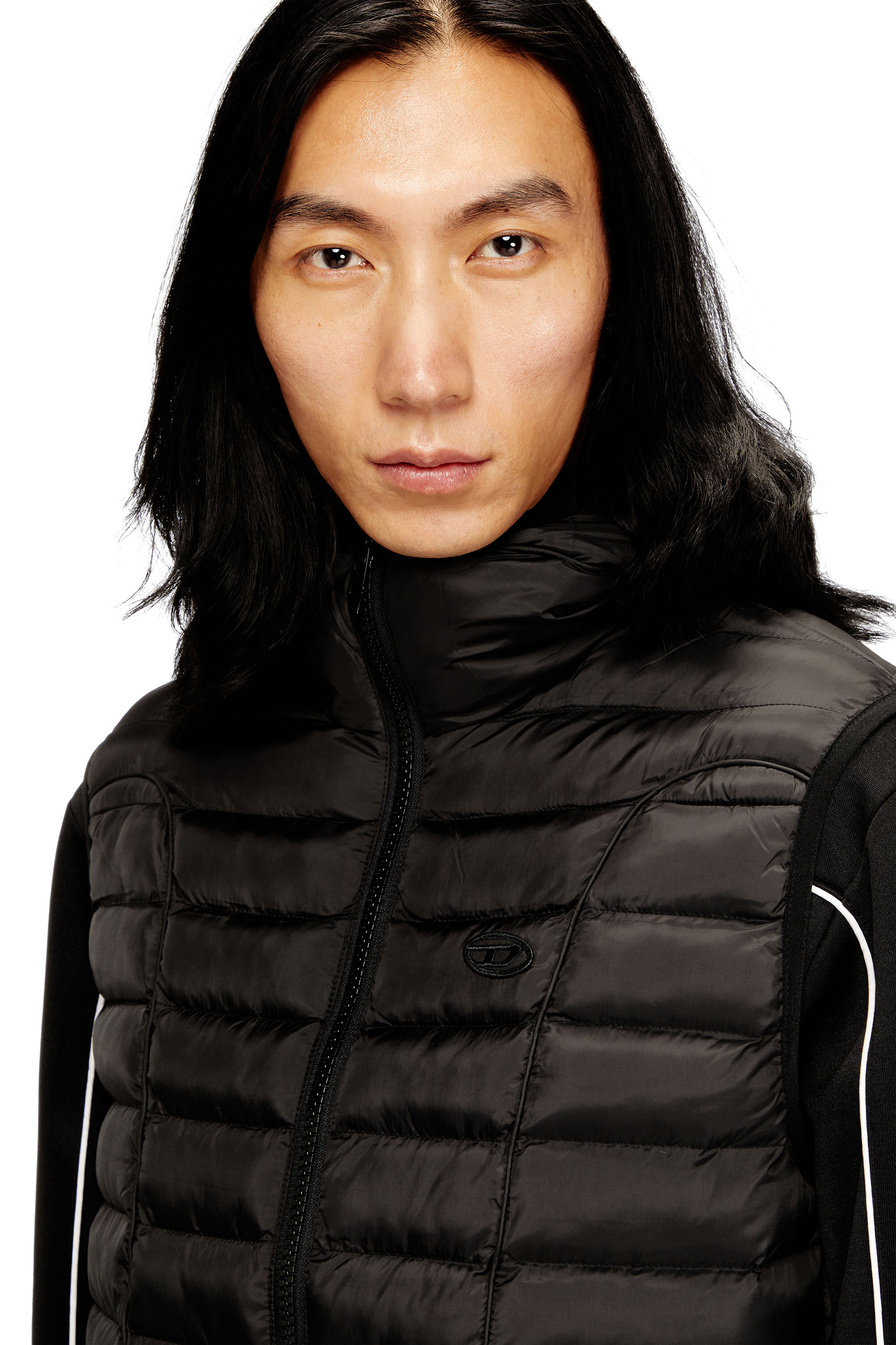 Diesel - W-TEMPLE, Chaleco puffer con capucha en nailon ligero Hombre in Negro - 5