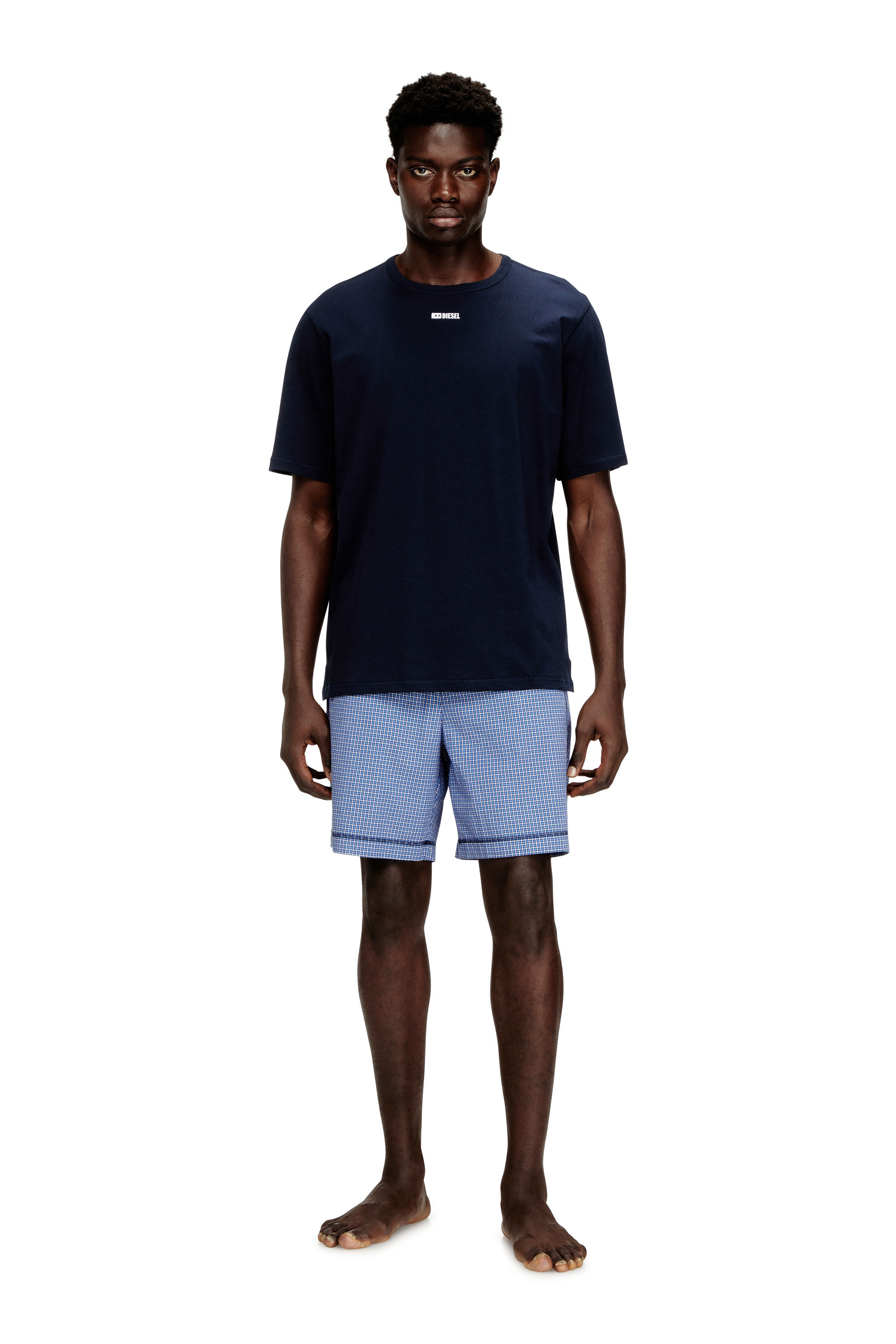 Diesel - KIT-RAUL-D-CORE, Conjunto de pijama de algodón con pantalones cortos de cuadros Hombre in Azul marino - 1