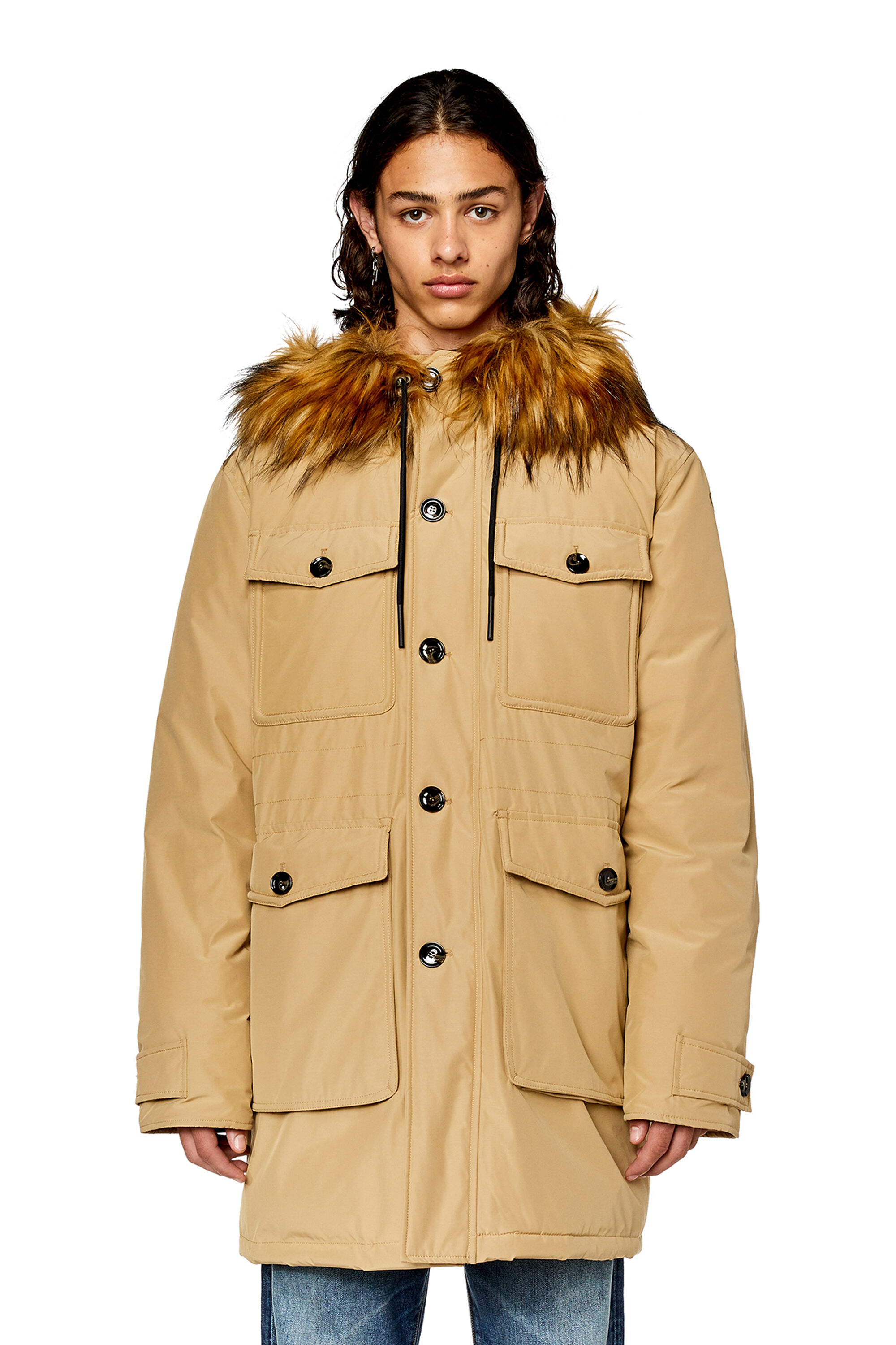Diesel - W-JORGY, Parka acolchada con ribete mullido en la capucha Hombre in Marrón - 5