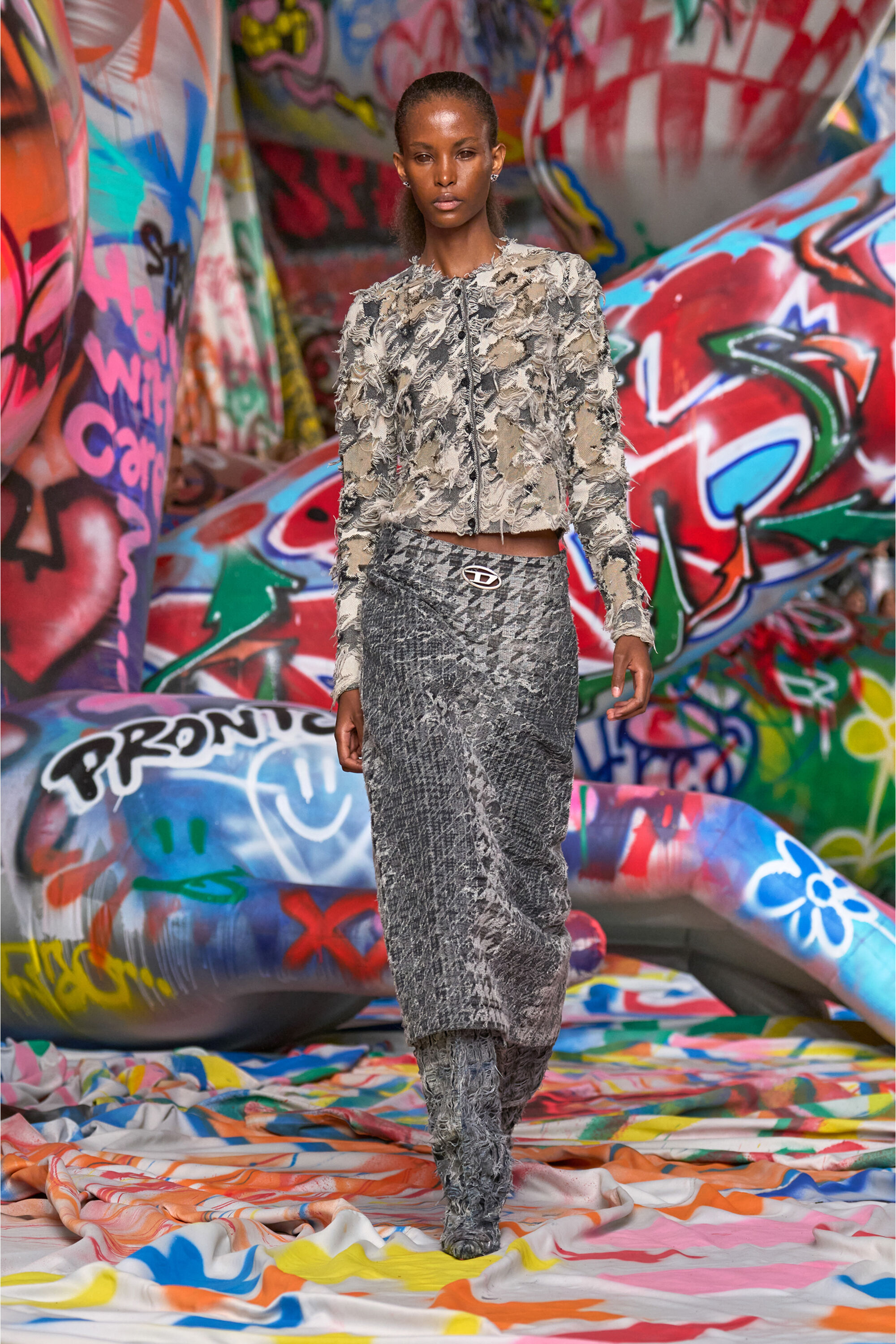Diesel - DE- RATHIAN-FSH, Falda midi en jacquard de denim con diseño Príncipe de Gales Mujer in Multicolor - 6