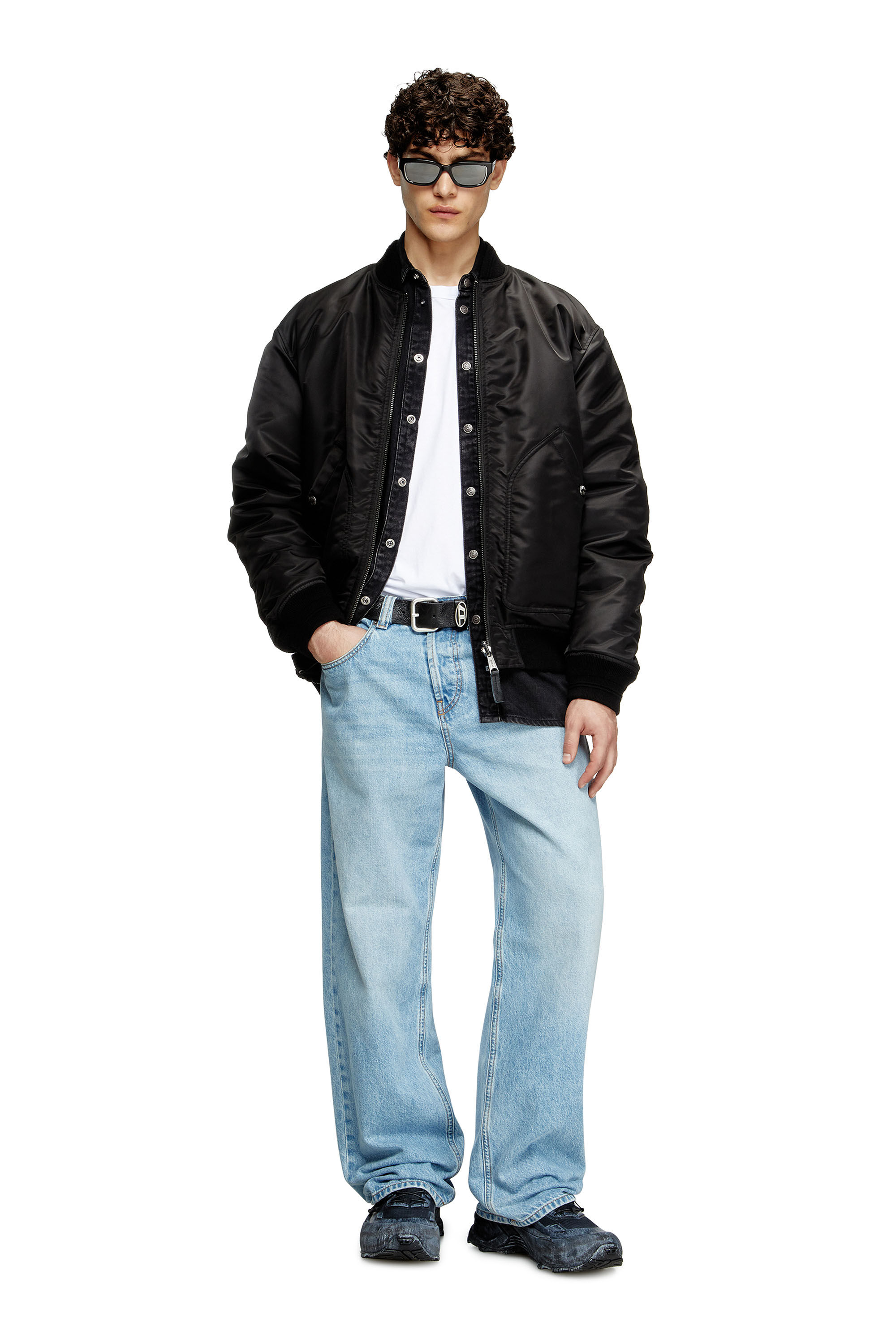 Chaqueta bomber de nailon acolchado con Oval D Hombre | Negro | Diesel