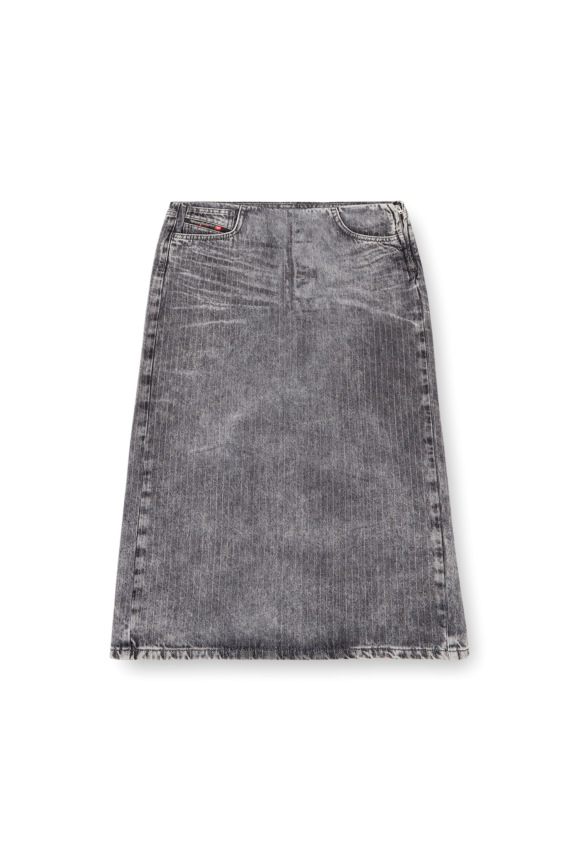 Diesel - DE-PRA-S4, Falda midi de denim a rayas finas Mujer in Gris - 2