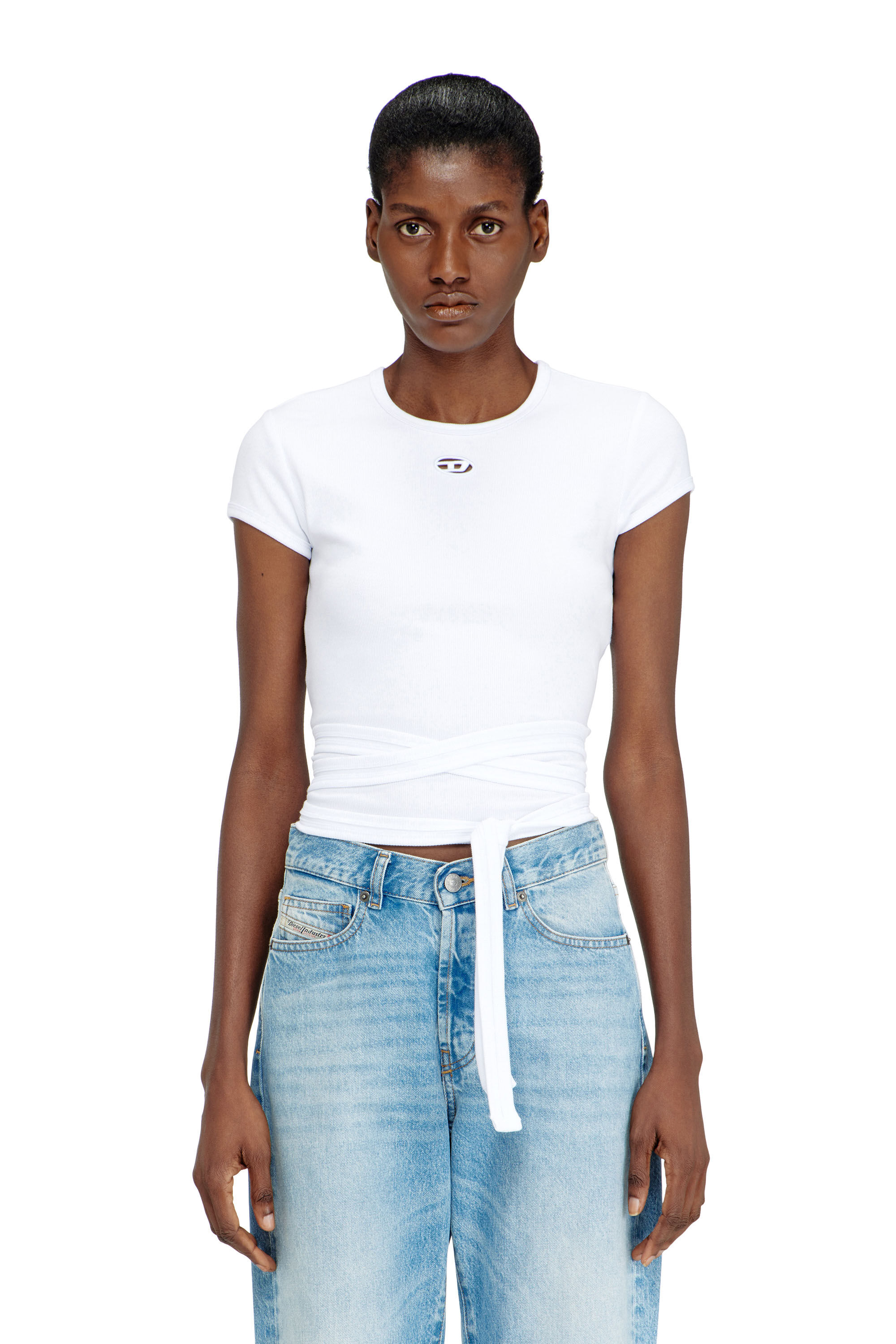 Diesel - T-BUNNY-TAIL-S1, Top de canal&eacute; con cordones envolventes Mujer in Blanco - 2