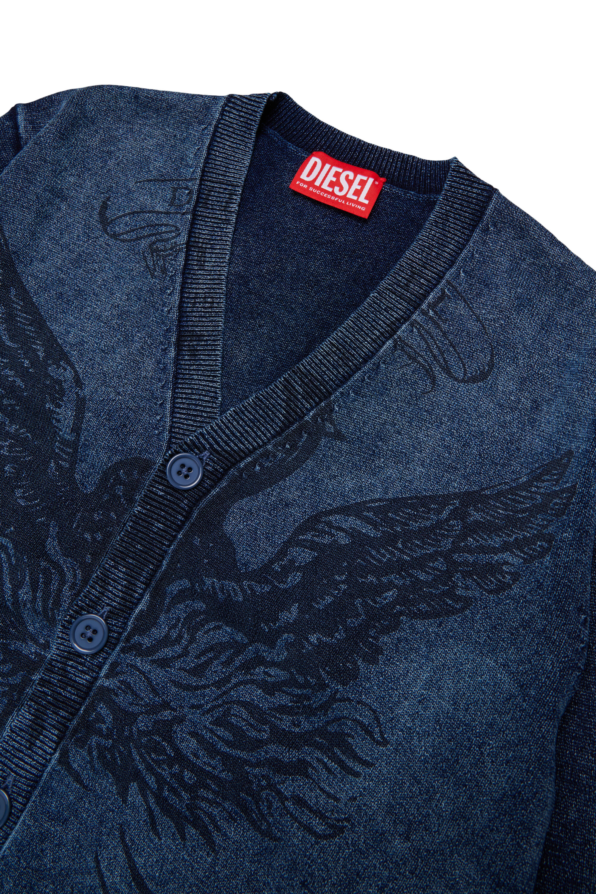 Diesel - KFINNIC CARDIGAN OVER, C&aacute;rdigan efecto denim con motivo de f&eacute;nix Hombre in Azul marino - 3