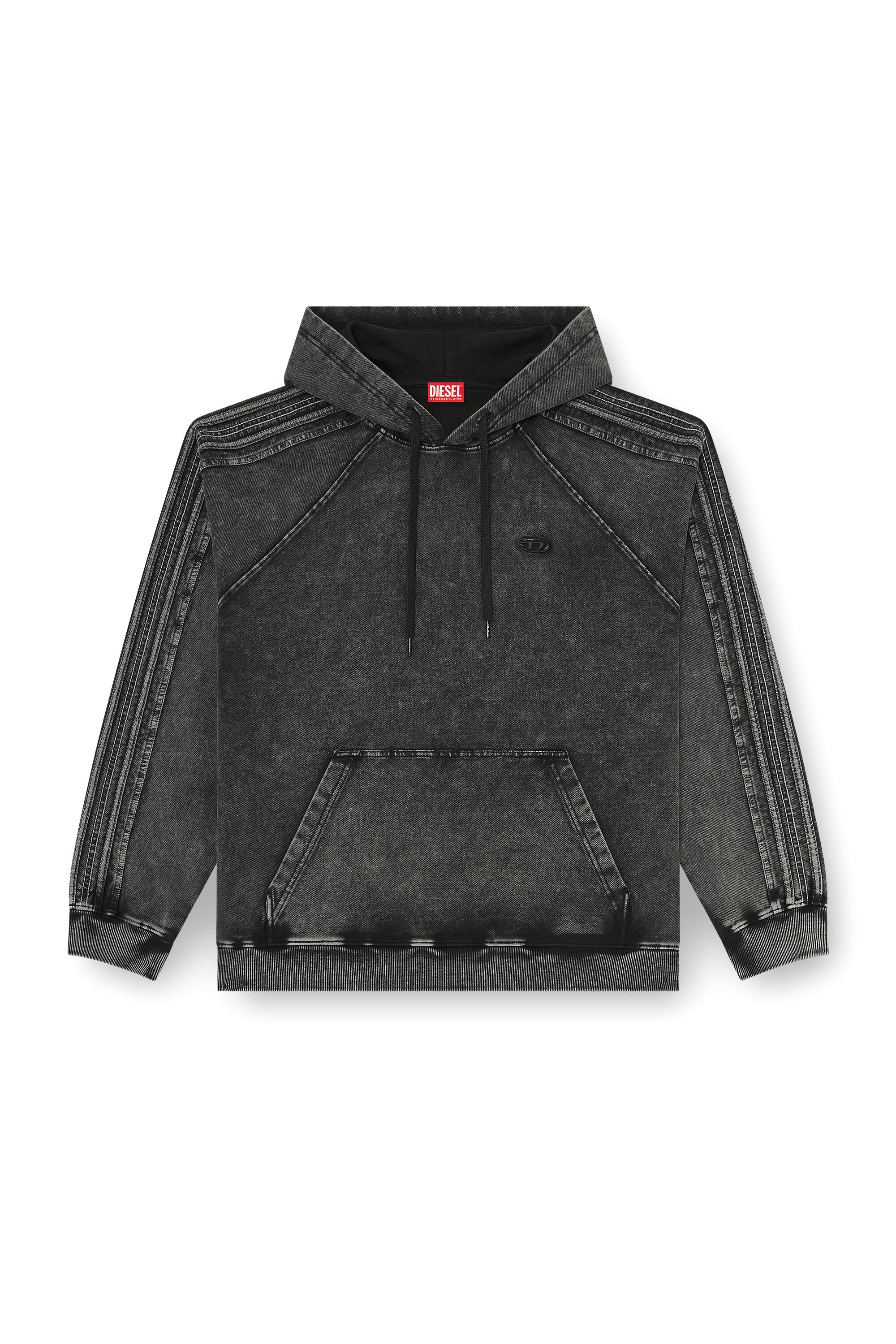 Diesel - S-ALTBOXT-HOOD, Sudadera con capucha de algod&oacute;n lavado con bordado de Oval D Hombre in Negro - 2