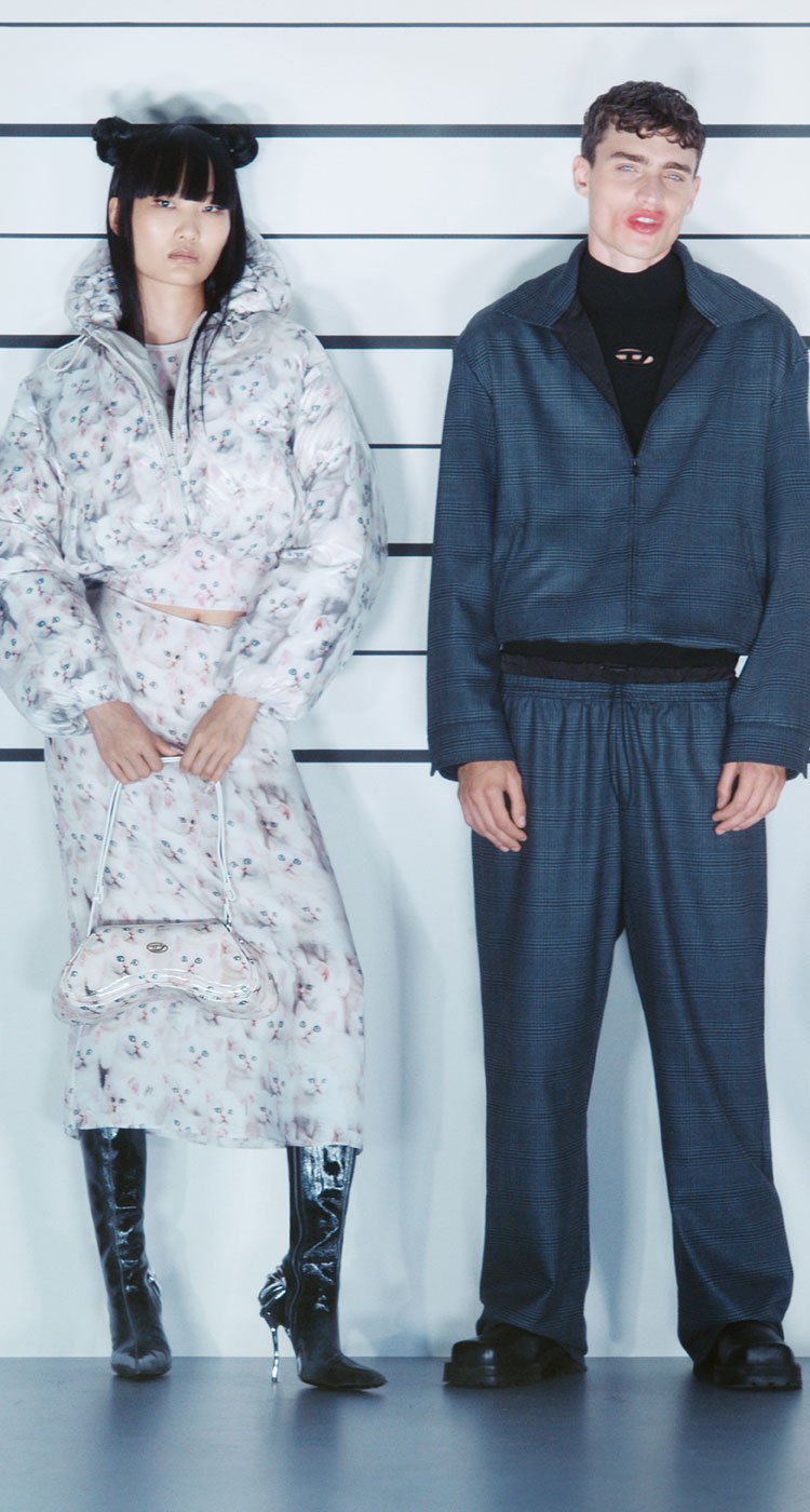 An image of people wearing looks from the Diesel Fall Winter 2025 collection.