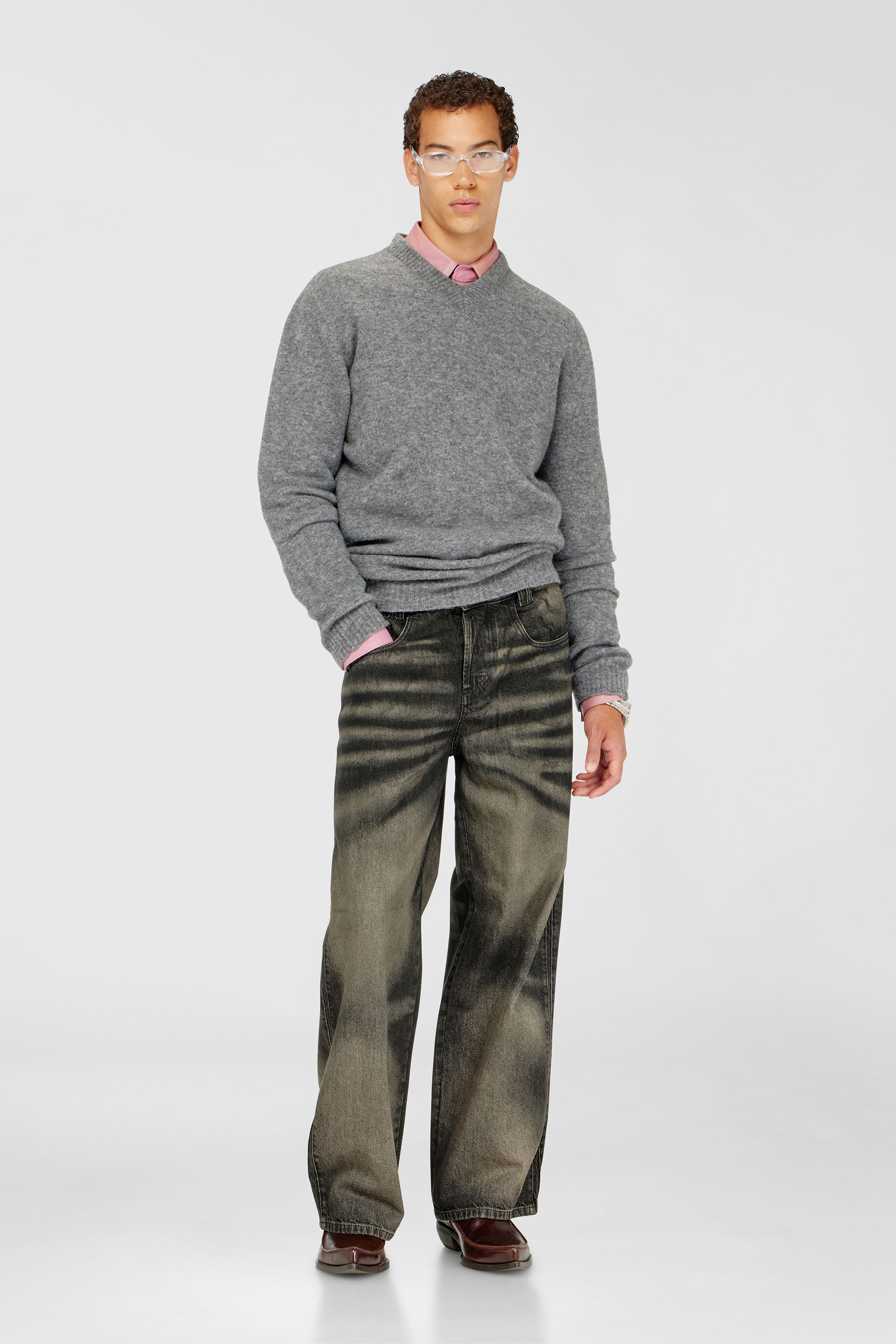 Diesel - K-ANDIE, Jersey de pico en punto hervido arrugado Hombre in Gris - 1
