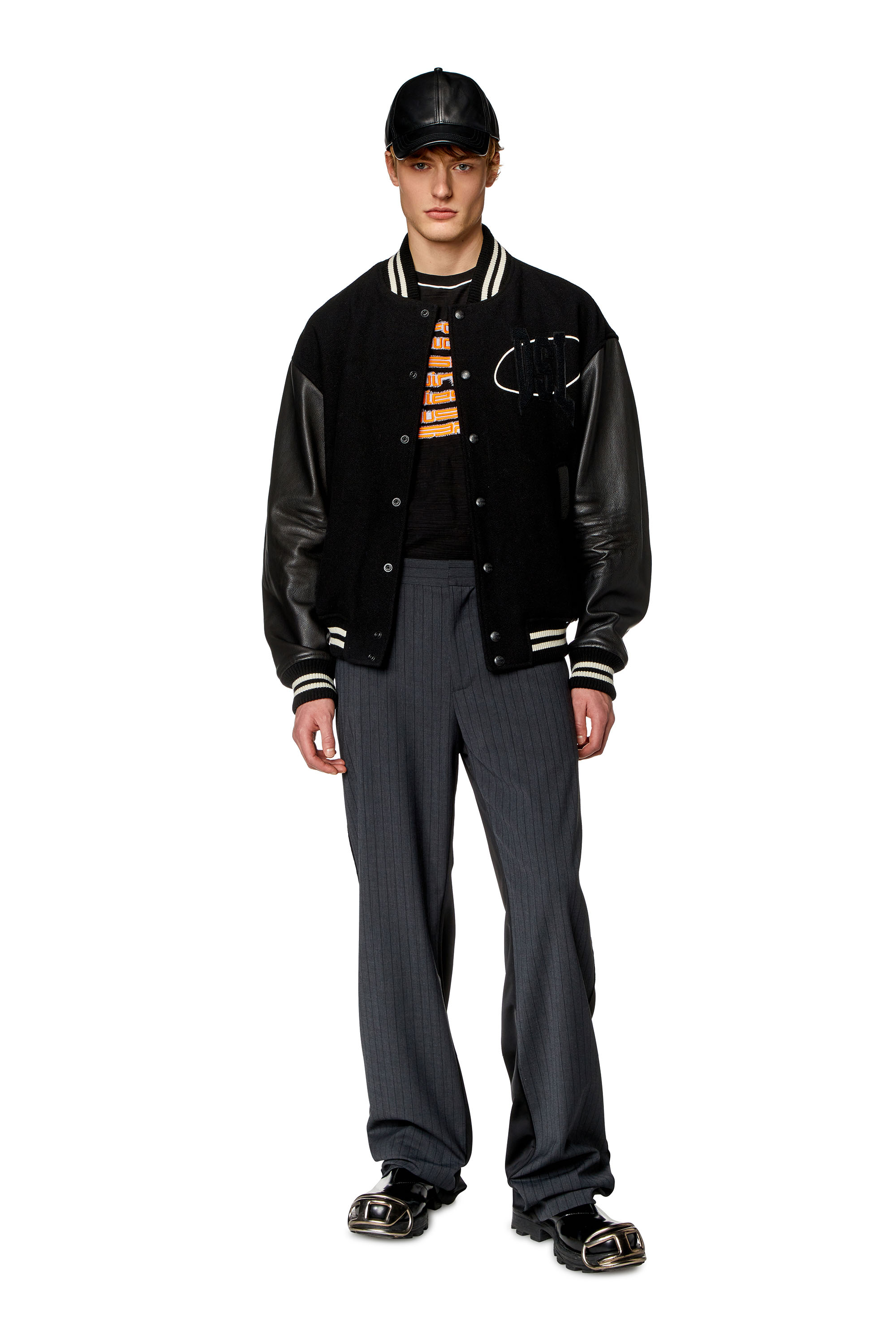 Diesel - L-FRANZ-PATCH, Man Varsity bomber jacket in wool and leather in Black - Image 2