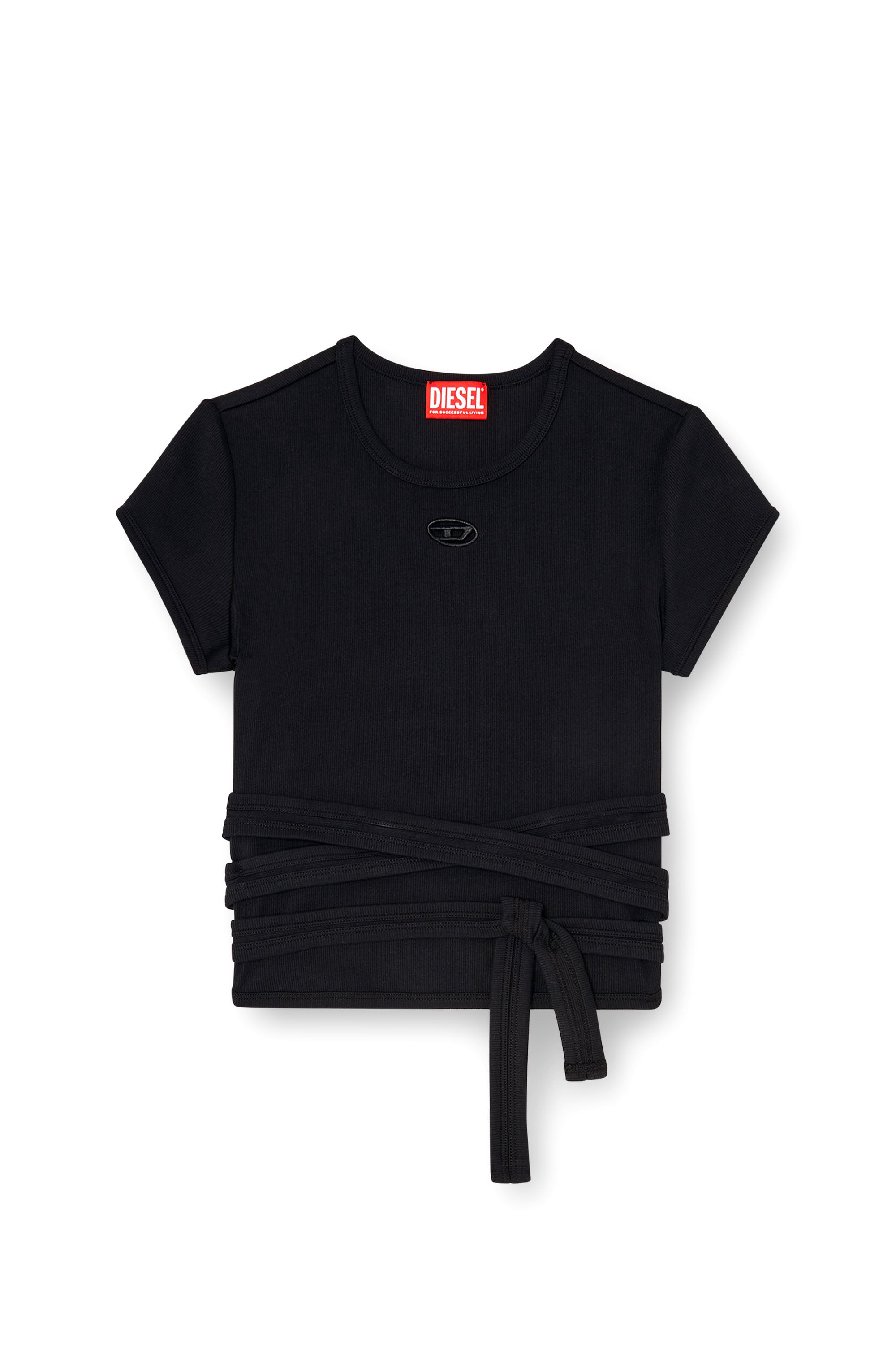 Diesel - T-BUNNY-TAIL-S1, Top de canal&eacute; con cordones envolventes Mujer in Negro - 3