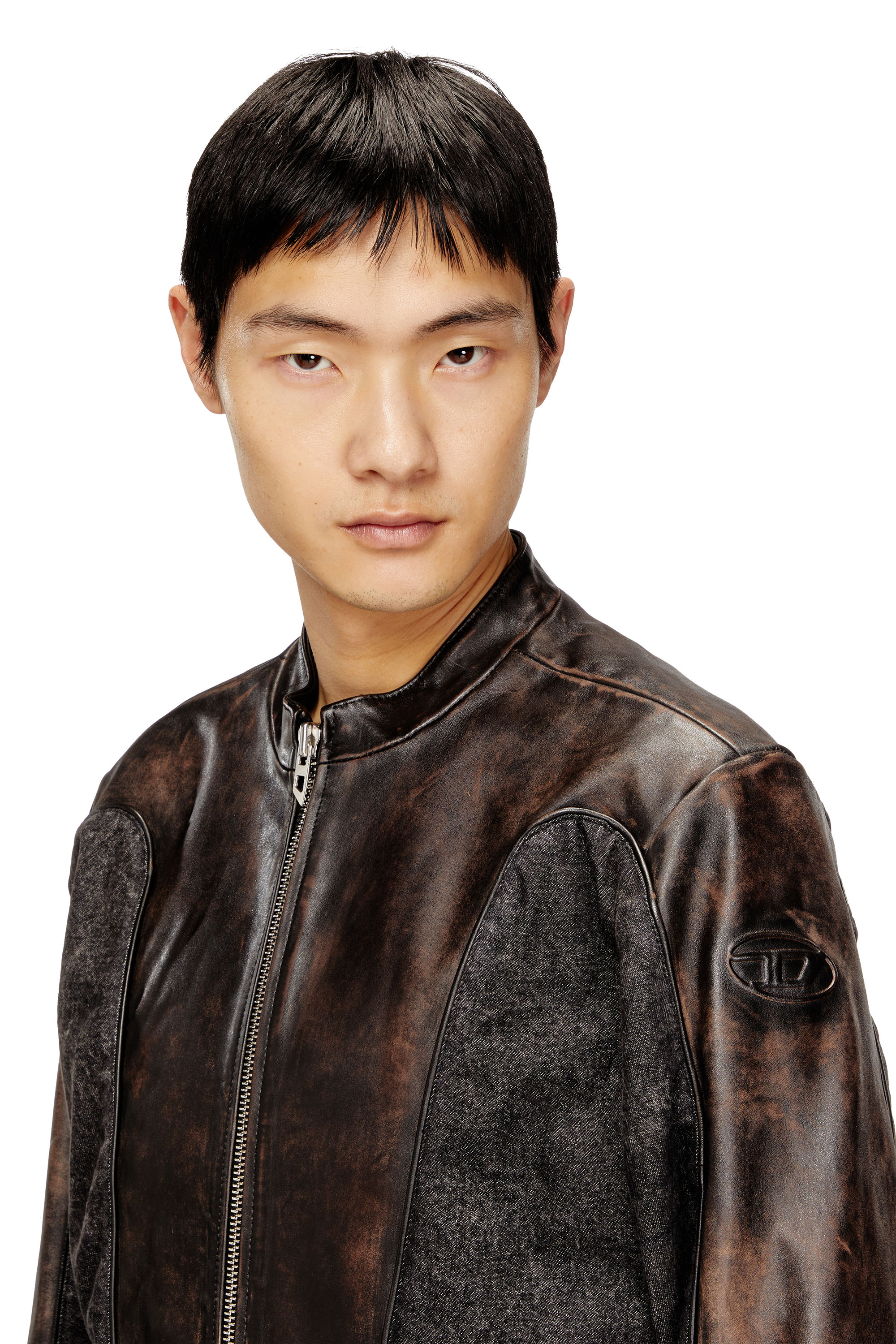 Diesel - L-KRILL-DNM, Chaqueta de motorista canalizada en cuero y denim Hombre in ToBeDefined - 5