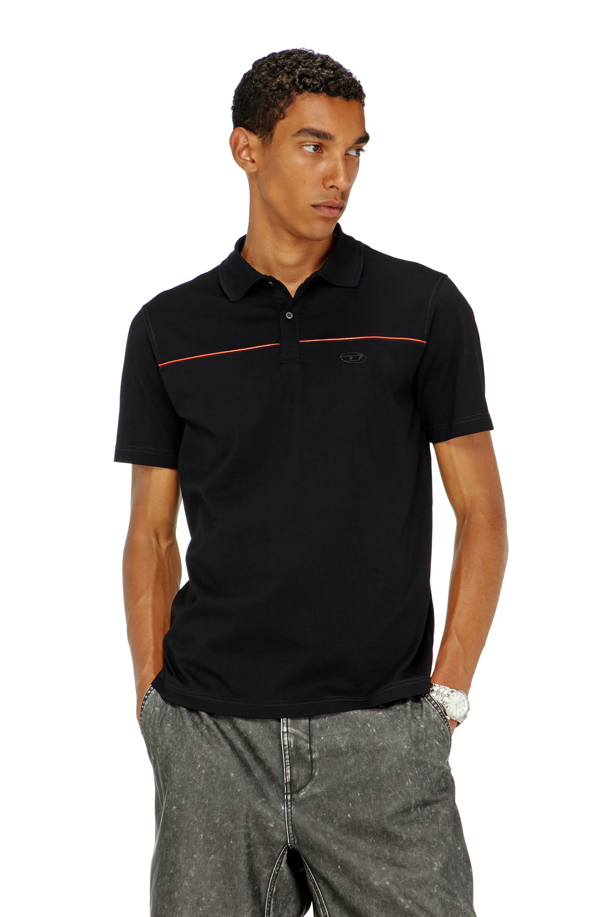 Diesel - T-REJUST-PIPING, Polo con ribetes en contraste Hombre in Negro - 1