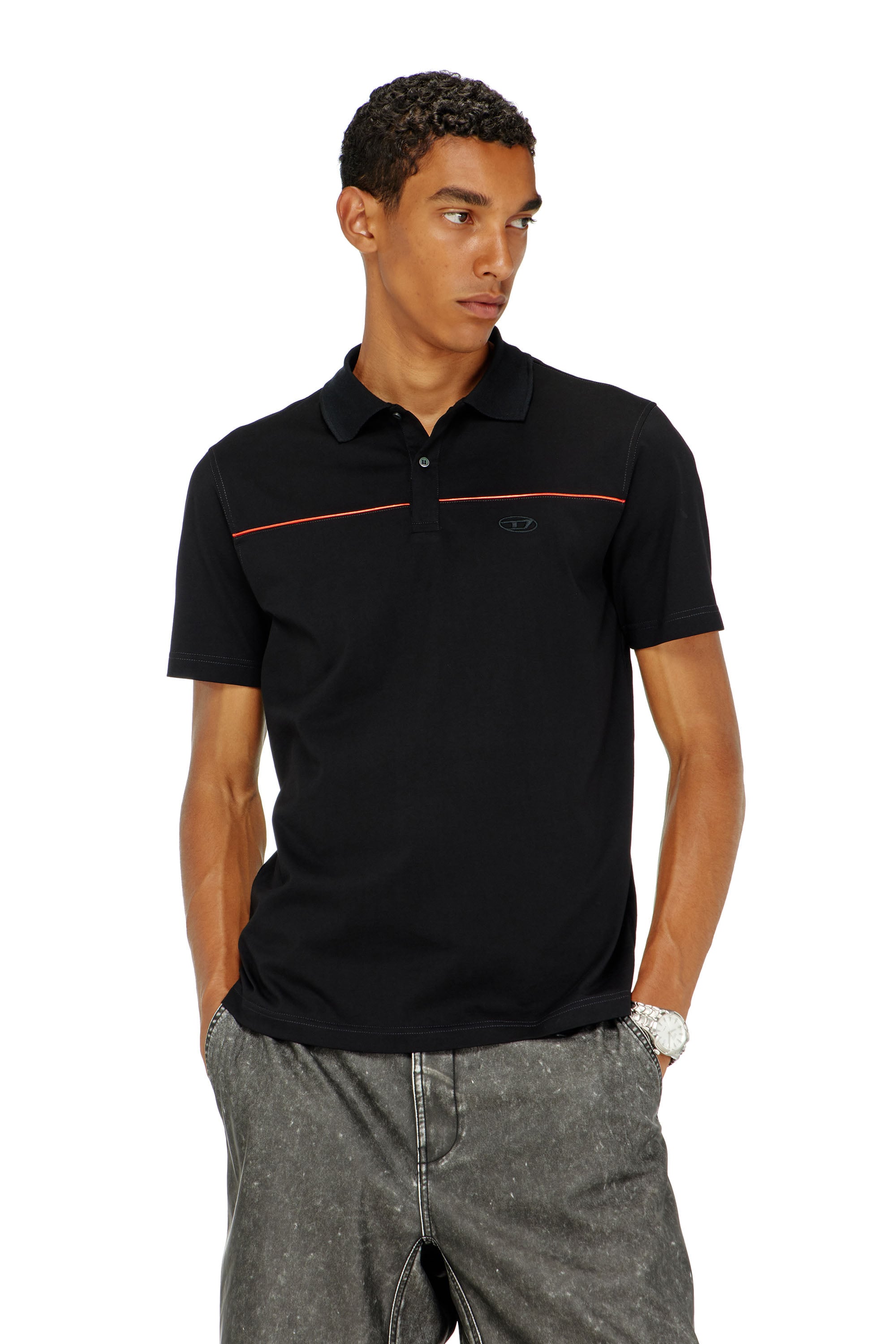 Diesel - T-REJUST-PIPING, Polo con ribetes en contraste Hombre in Negro - 3