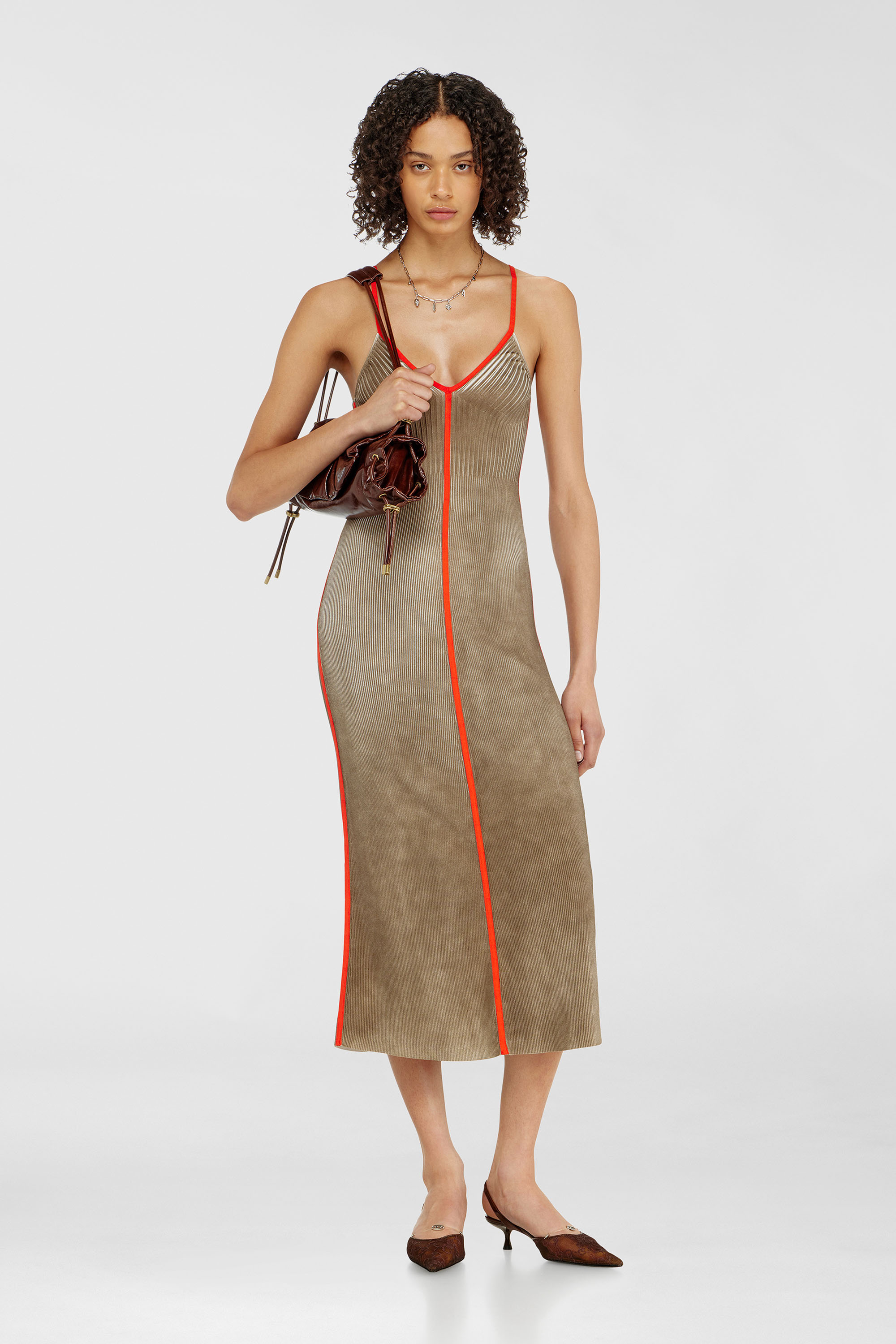 Diesel - M-SARMELA, Vestido midi de punto acanalado con bandas en contraste Mujer in Multicolor - 1