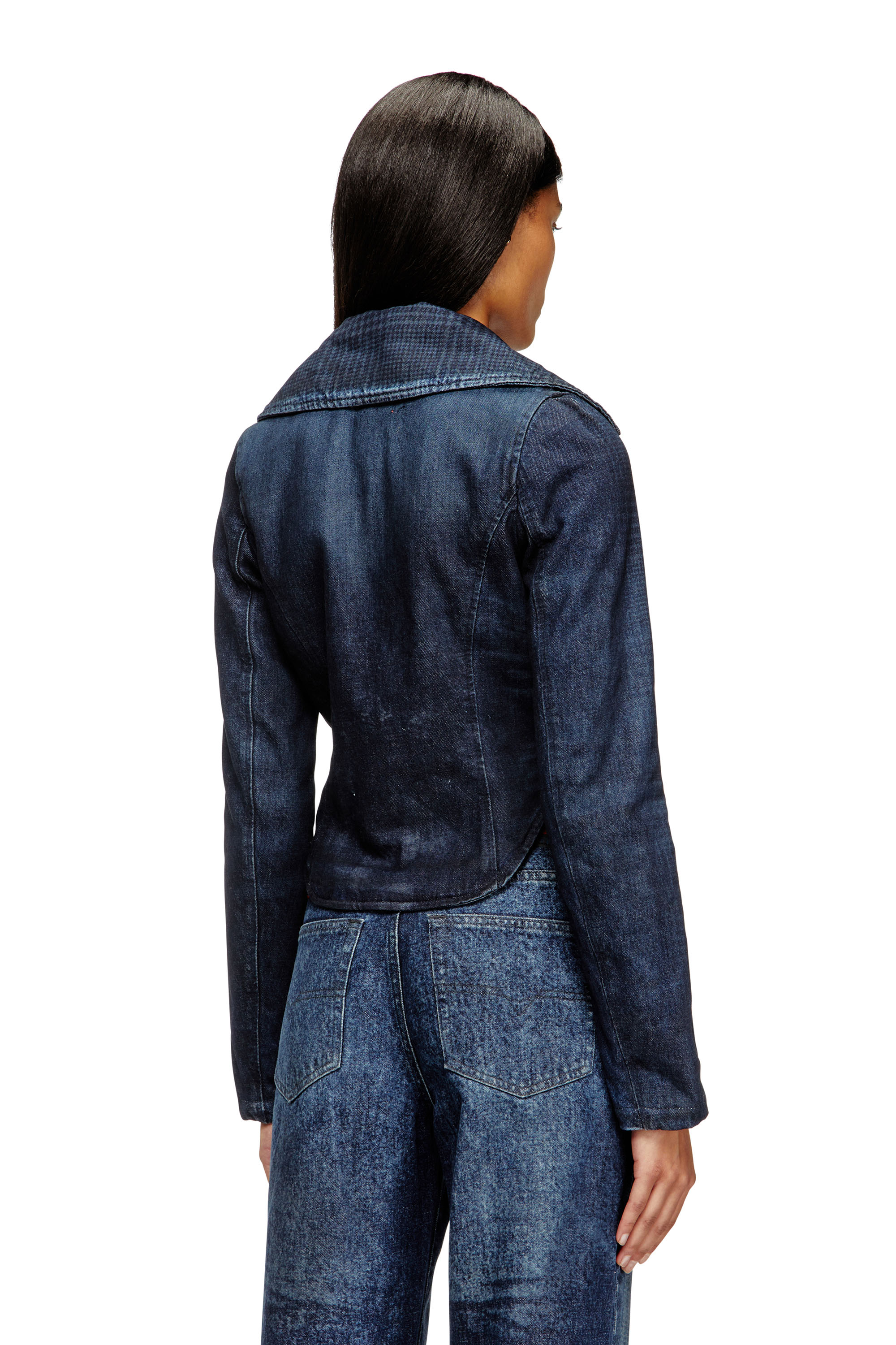 Diesel - DE-ALI-S, Chaqueta corta de denim príncipe de Gales Mujer in Azul marino - 4