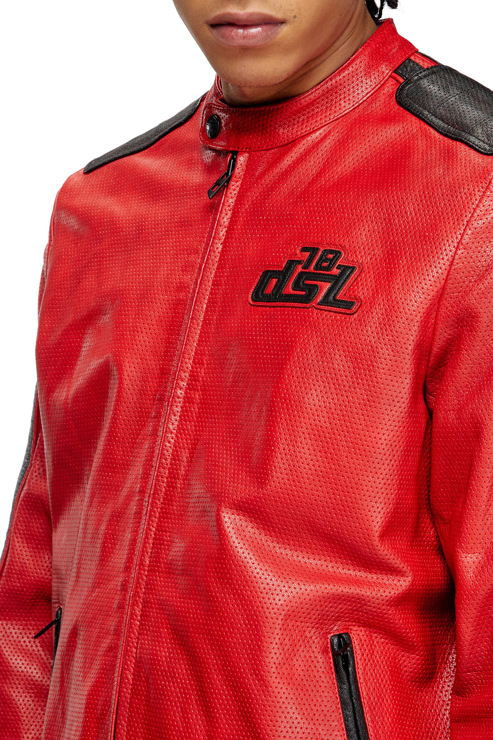 Diesel - L-POP, Chaqueta de motorista de cuero perforado Unisex in Rojo - 5