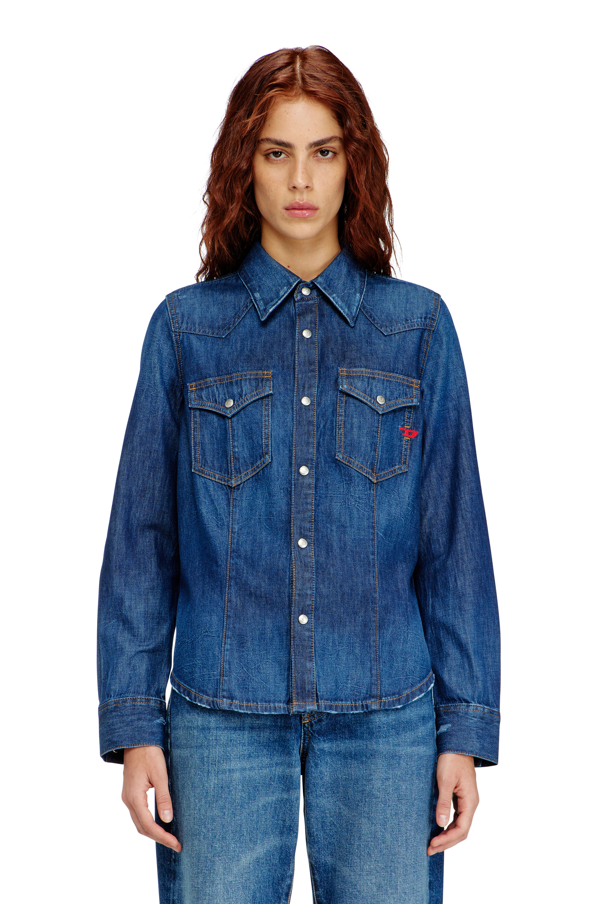 Diesel - DE-WAVES, Camisa vaquera de denim con lavado oscuro Mujer in Azul marino - 1