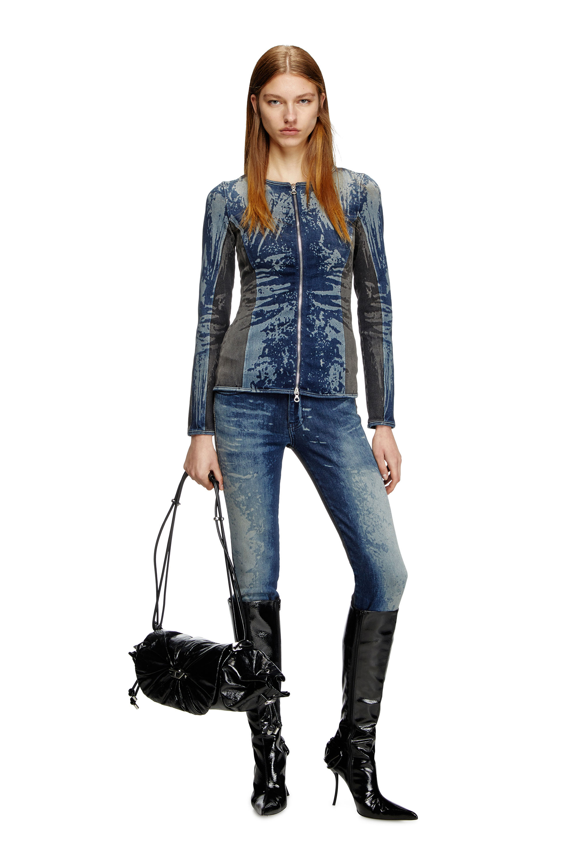 Diesel - DE-GARY-S, Zipped top in bicolour denim Mujer in Azul marino - 2