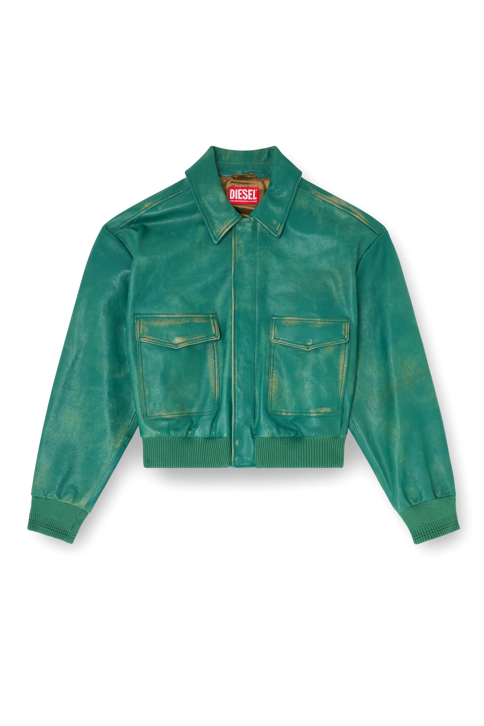 Diesel - L-UMAN, Chaqueta aviador de cuero tratado Hombre in Verde - 4