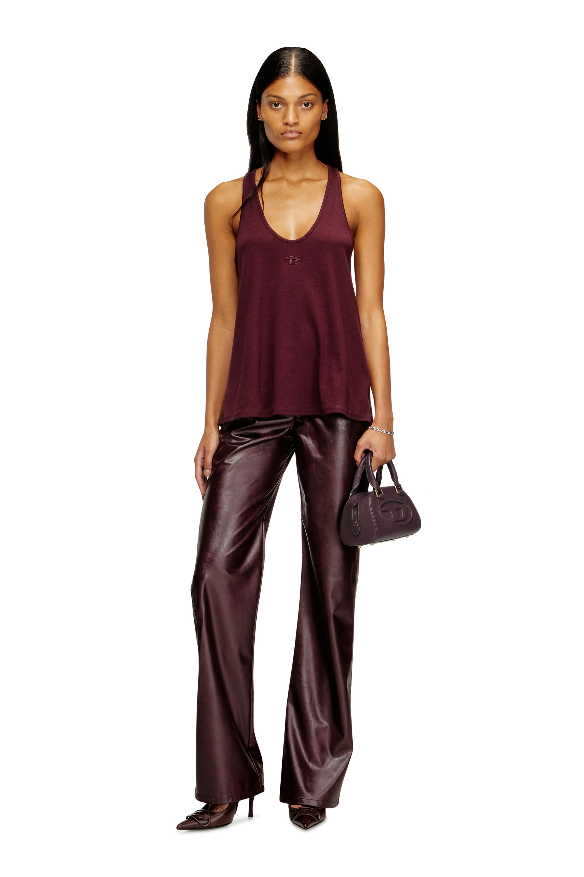 Diesel - FR-T-IPSYA, Camiseta sin mangas burgundy con detalle Oval D Mujer in Rojo - 2