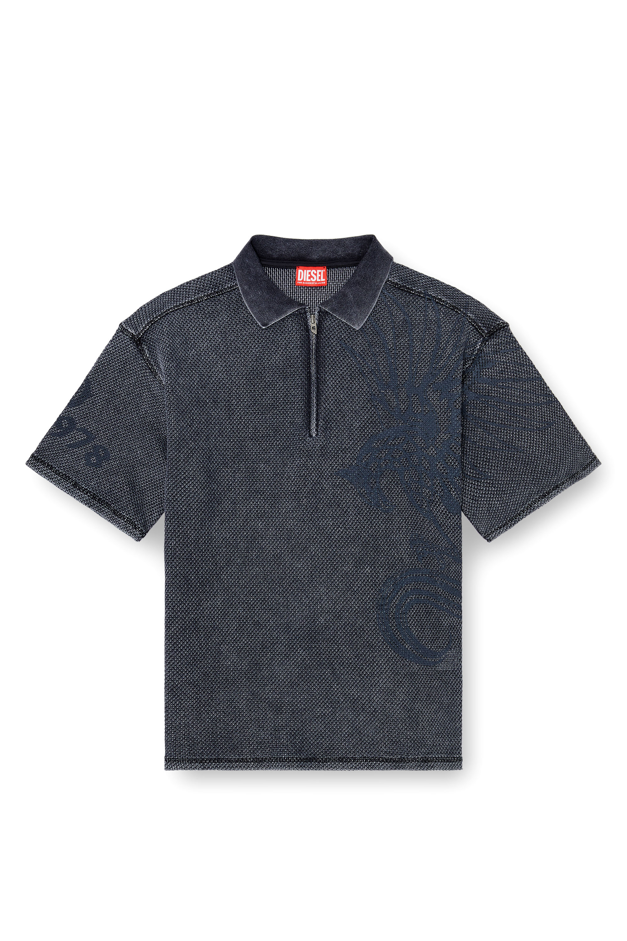 Diesel - T-ERRY-ZIP, Polo de jacquard mesh con estampado Phoenix Hombre in Gris - 3