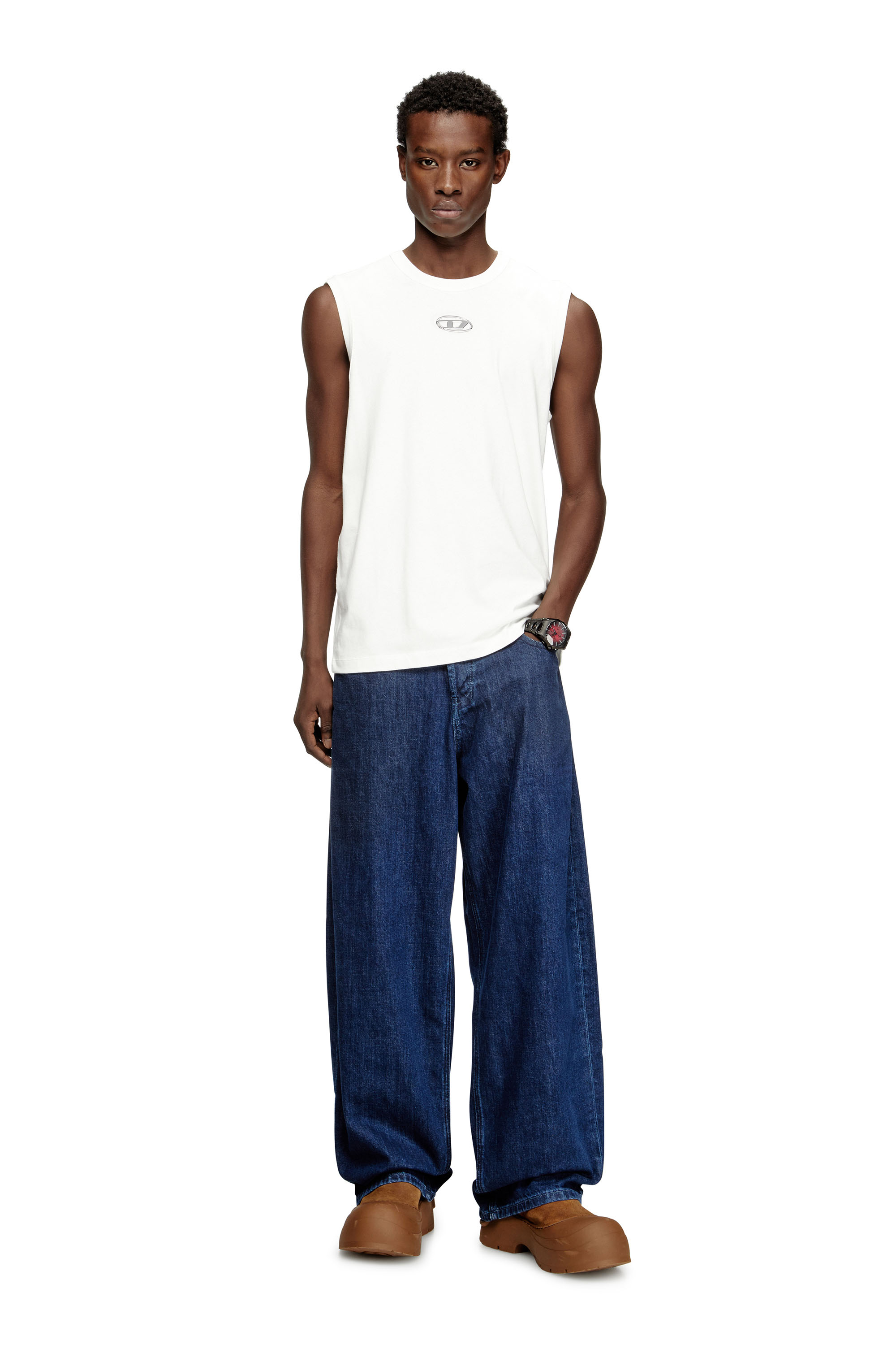 Diesel - T-BISCO-IOD, Top de algodón sin mangas con Oval D metálico Hombre in Blanco - 2