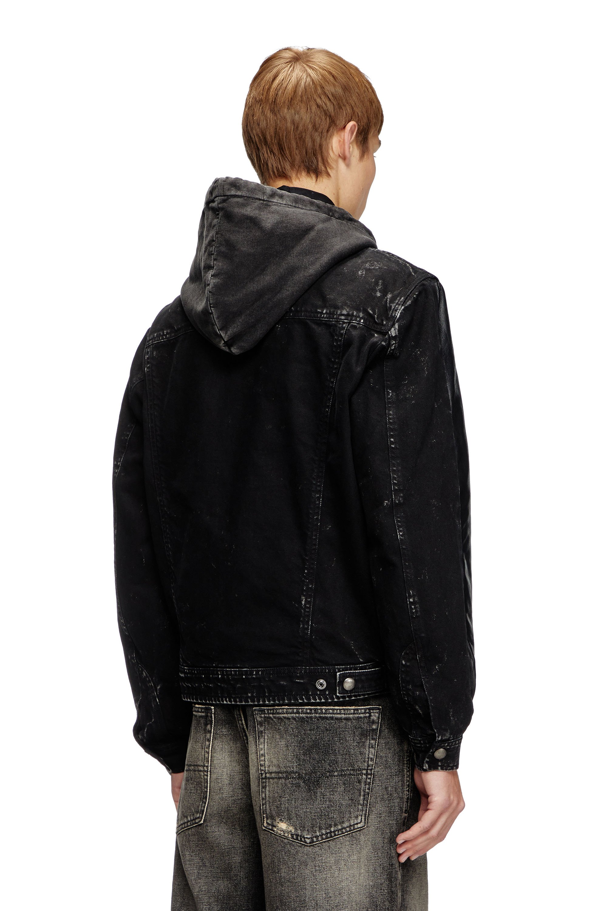 Diesel - L-OCHS, Chaqueta con capucha de cuero, algodón y denim Hombre in Negro - 4