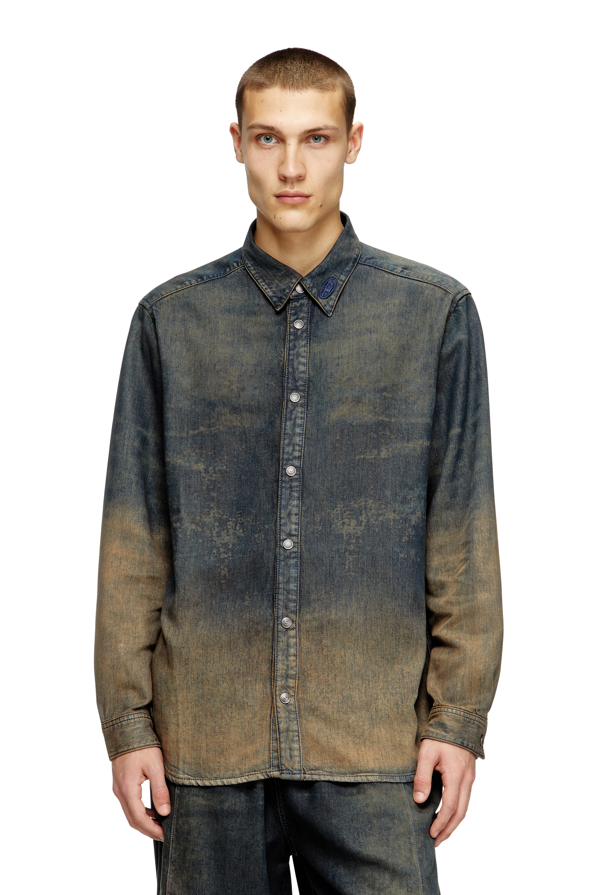 Diesel - D-SIMPLY-S8, Camisa de denim degradado fluido Hombre in Azul marino - 3