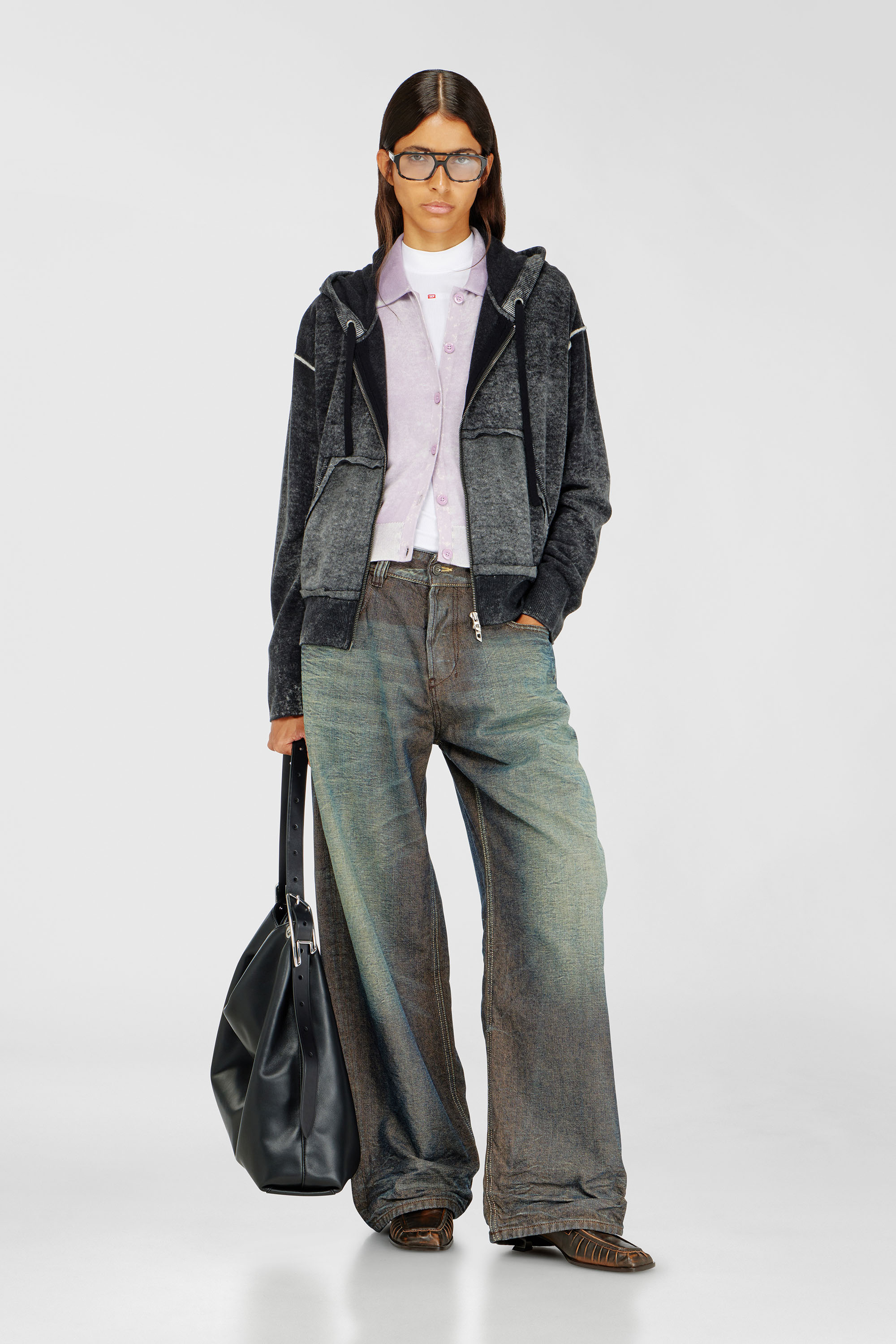 Diesel - M-HERMINE, C&aacute;rdigan con capucha de lana con estampado inverso Mujer in Multicolor - 2
