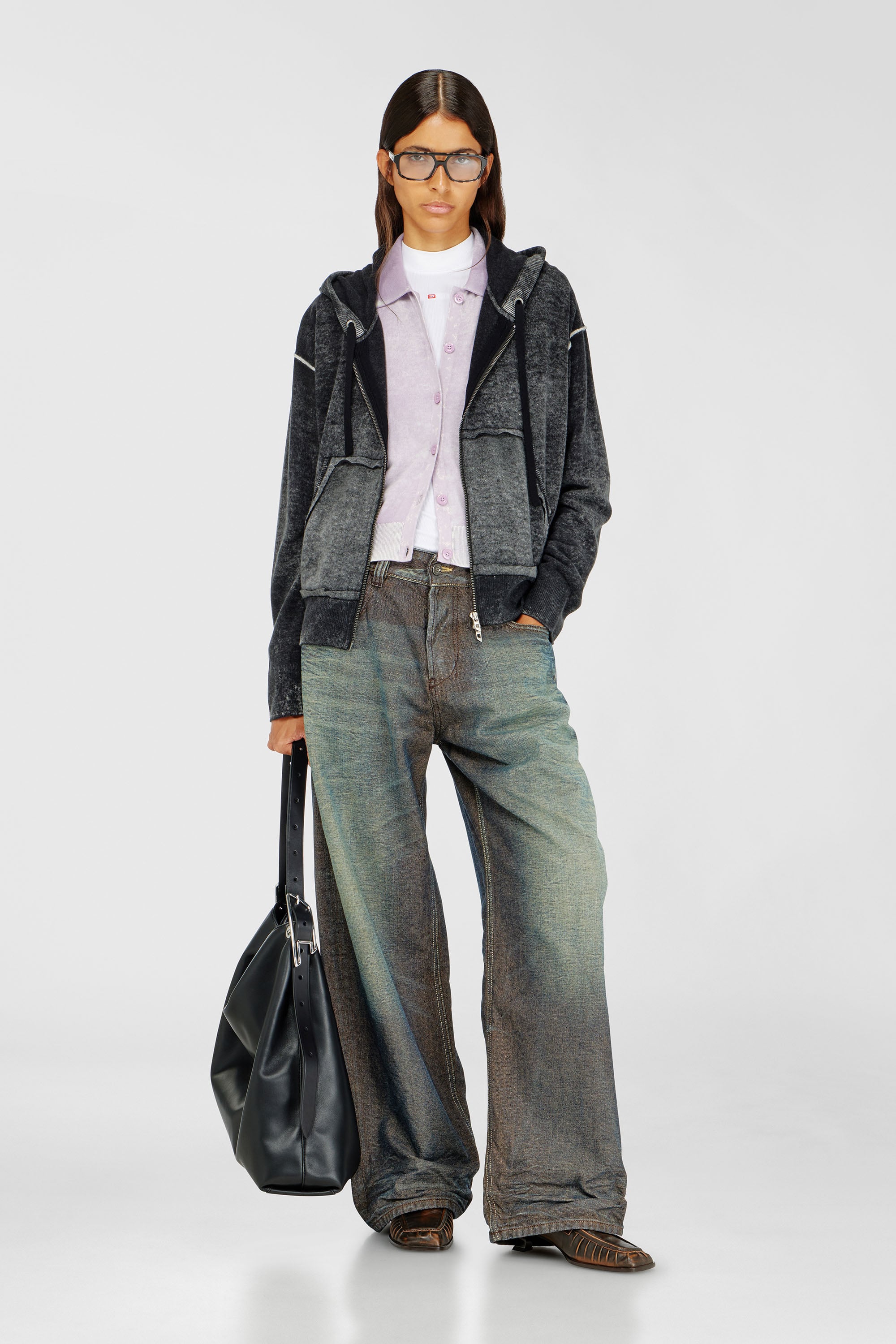 Diesel - M-HERMINE, C&aacute;rdigan con capucha de lana con estampado inverso Mujer in Multicolor - 1