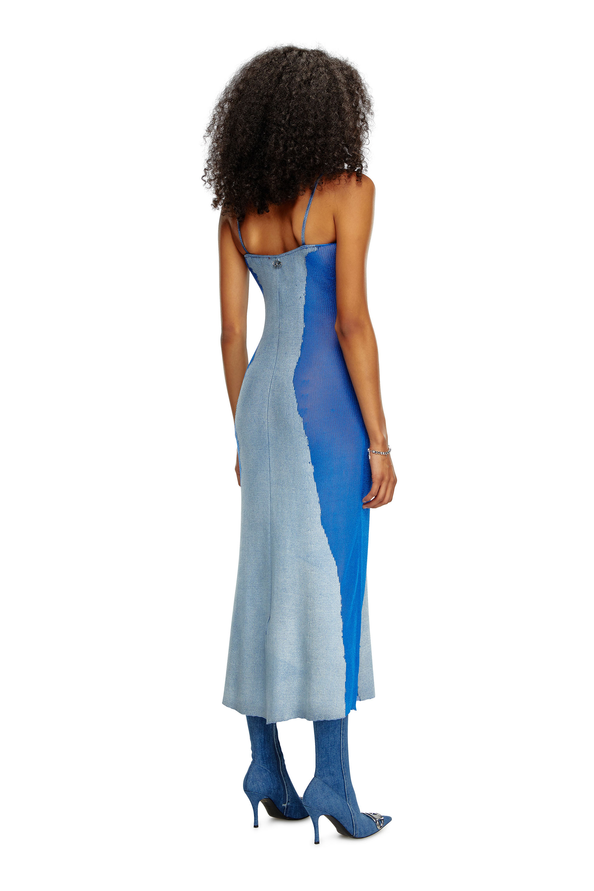 Diesel - M-EDAGLIA, Mujer Vestido lencero midi de tejido con técnica dévoré in Azul marino - Image 3