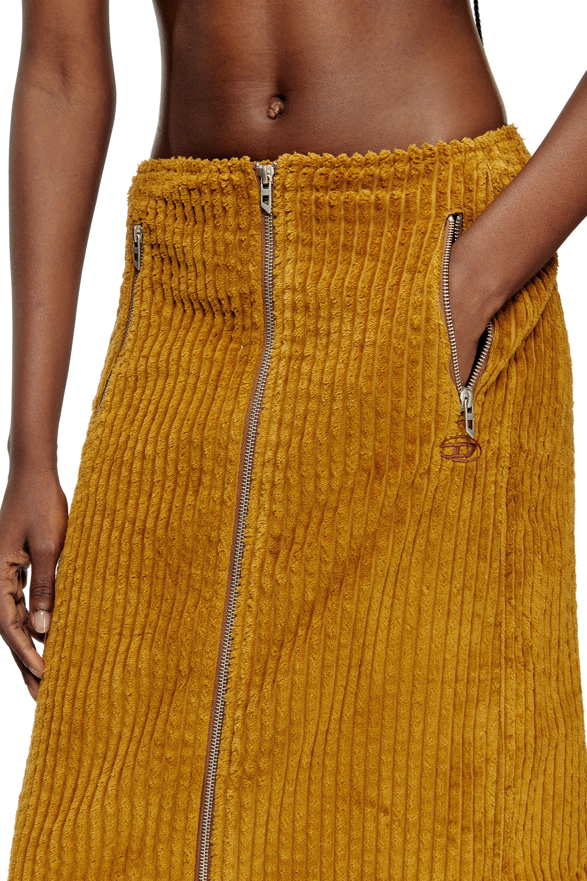 Diesel - O-LLIPOP, Falda midi de algod&oacute;n con cremallera Mujer in Marr&oacute;n - 4