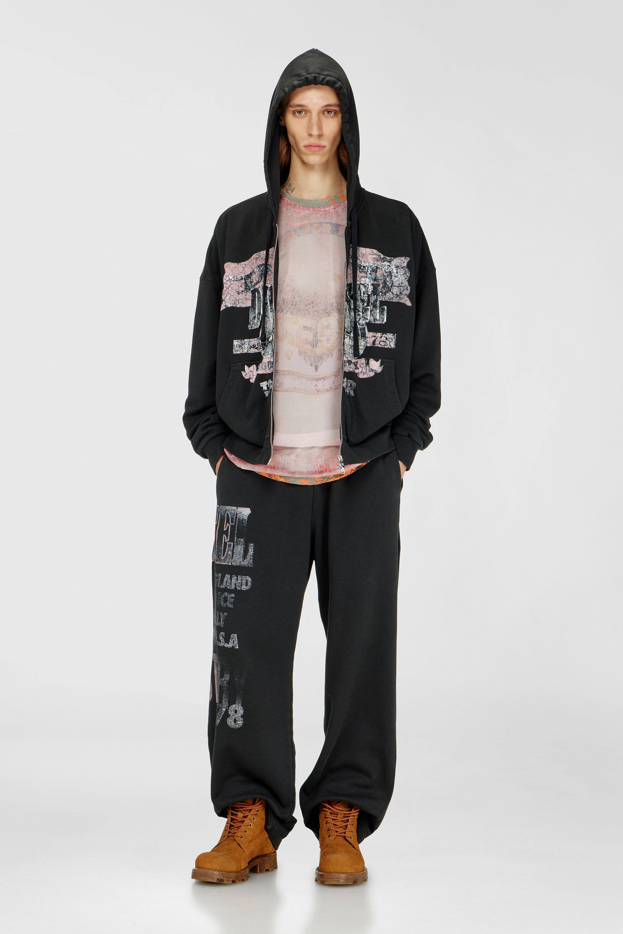 Diesel - S-WILL-ZIP, Sudadera con cremallera y gr&aacute;ficos de concierto Hombre in Negro - 2