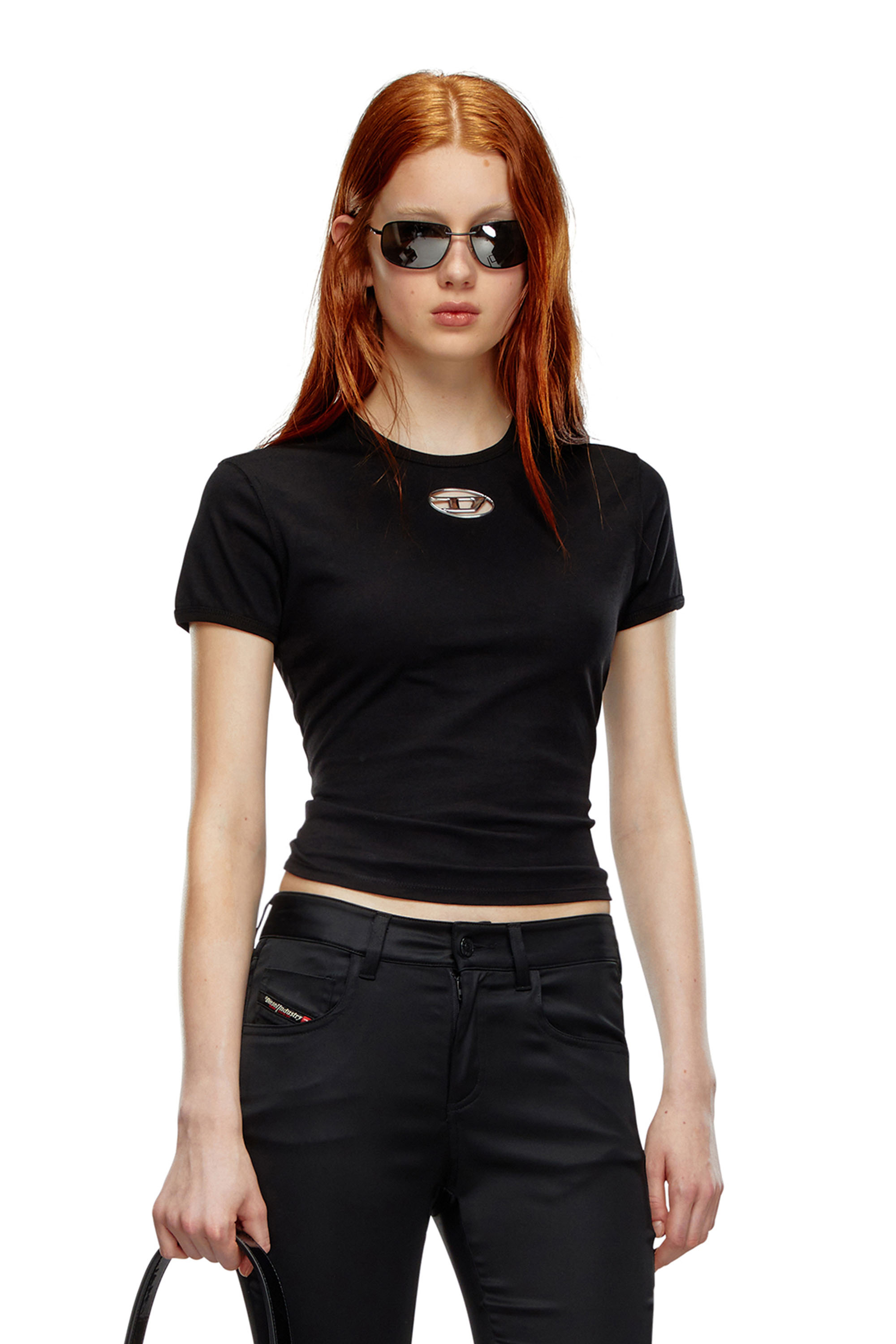Diesel - T-UNCUTIE-LONG-OD, Camiseta con Oval D moldeado por inyecci&oacute;n Mujer in Negro - 3