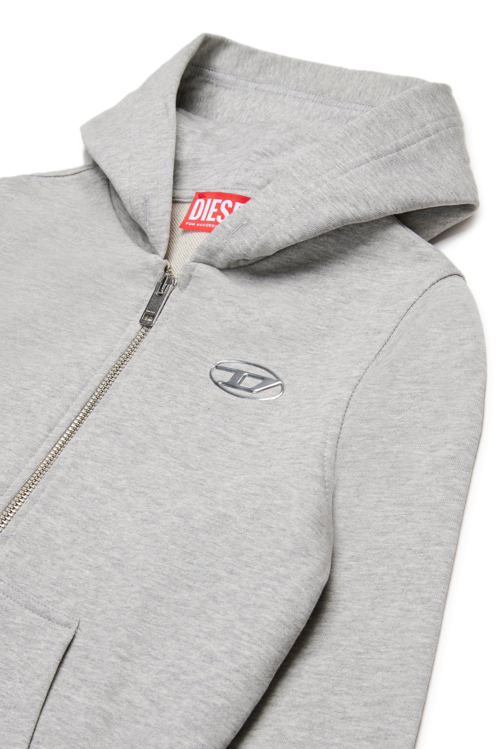 Diesel - SMACIS, Sudadera con capucha y cremallera con logotipo Oval D de efecto metálico Hombre in Gris - 3