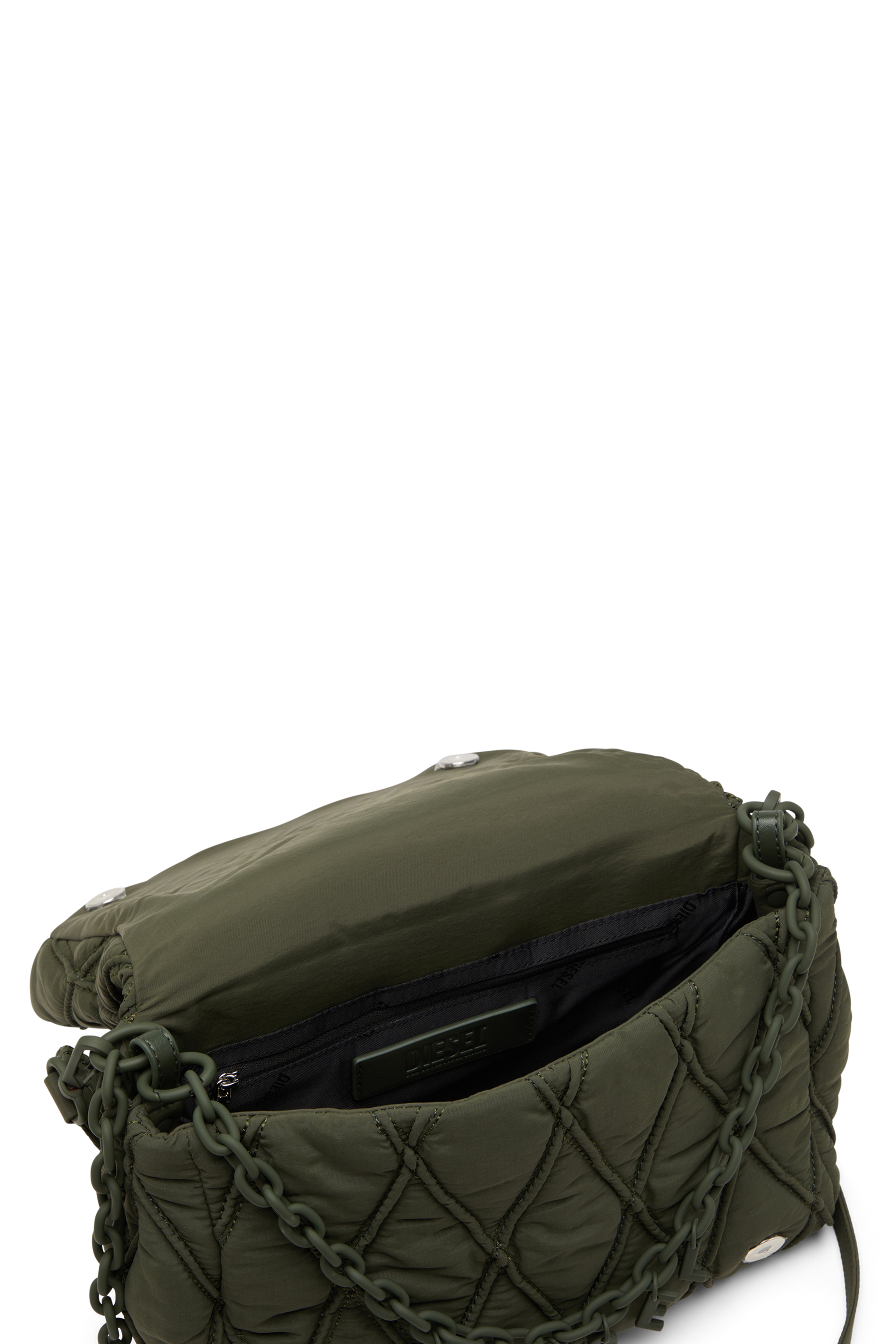 Diesel - CHARM-D SHOULDER M, Woman's Charm-D M-Shoulder bag in quilted nylon in Dark Green - 3
