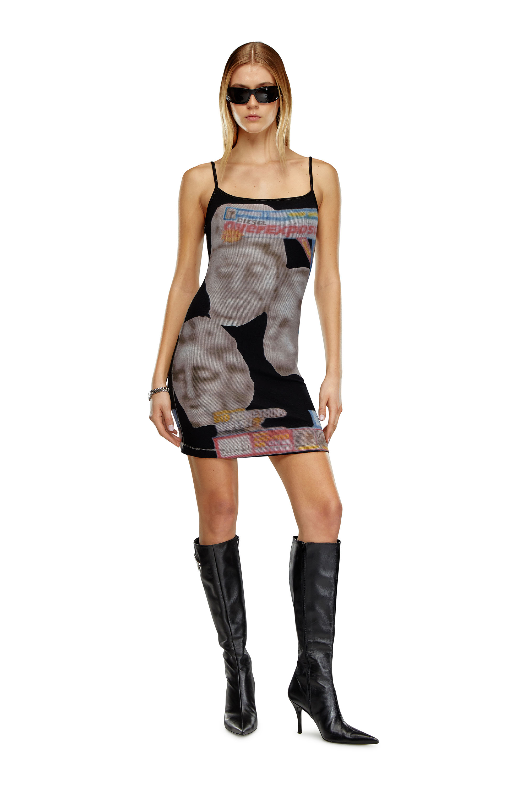 Diesel - D-HOPY-N1, Vestido bodycon corto con gr&aacute;ficos impresos Mujer in Negro - 1