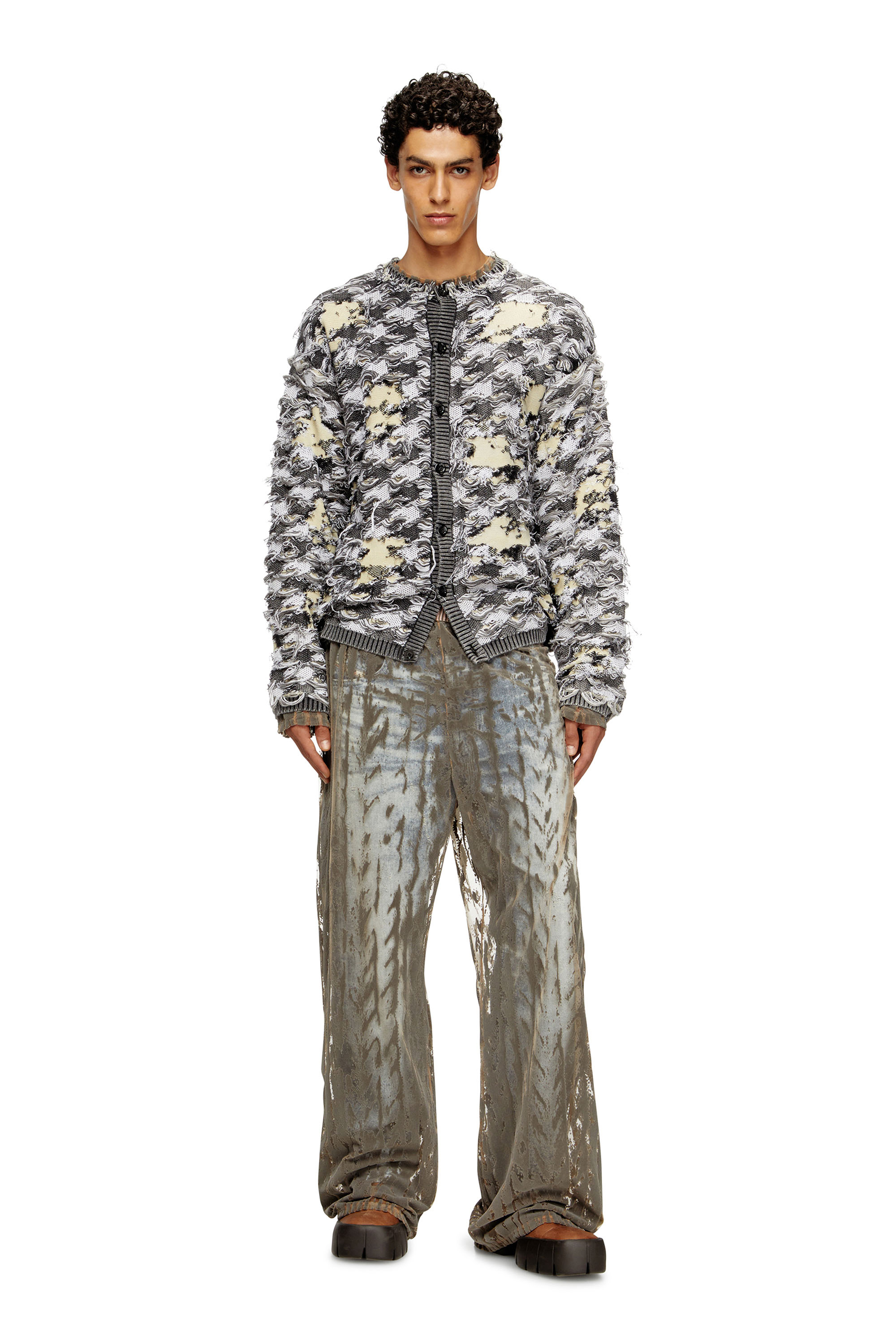 Diesel - K-VALBOR, Cárdigan en jacquard de pata de gallo devoré Hombre in Multicolor - 2
