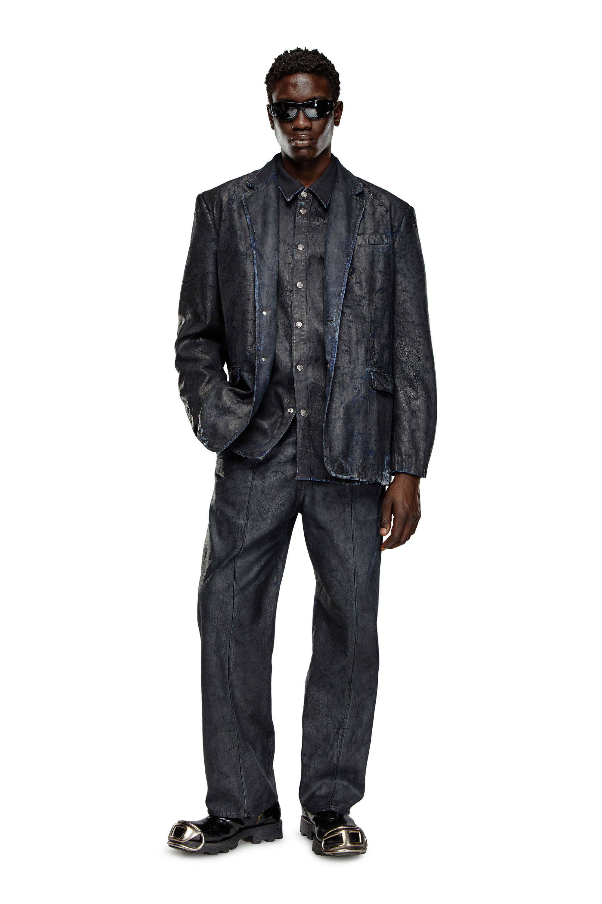 Diesel - D-SIMPLY-FSE, Camisa de denim con recubrimiento craquelado Hombre in Negro - 1